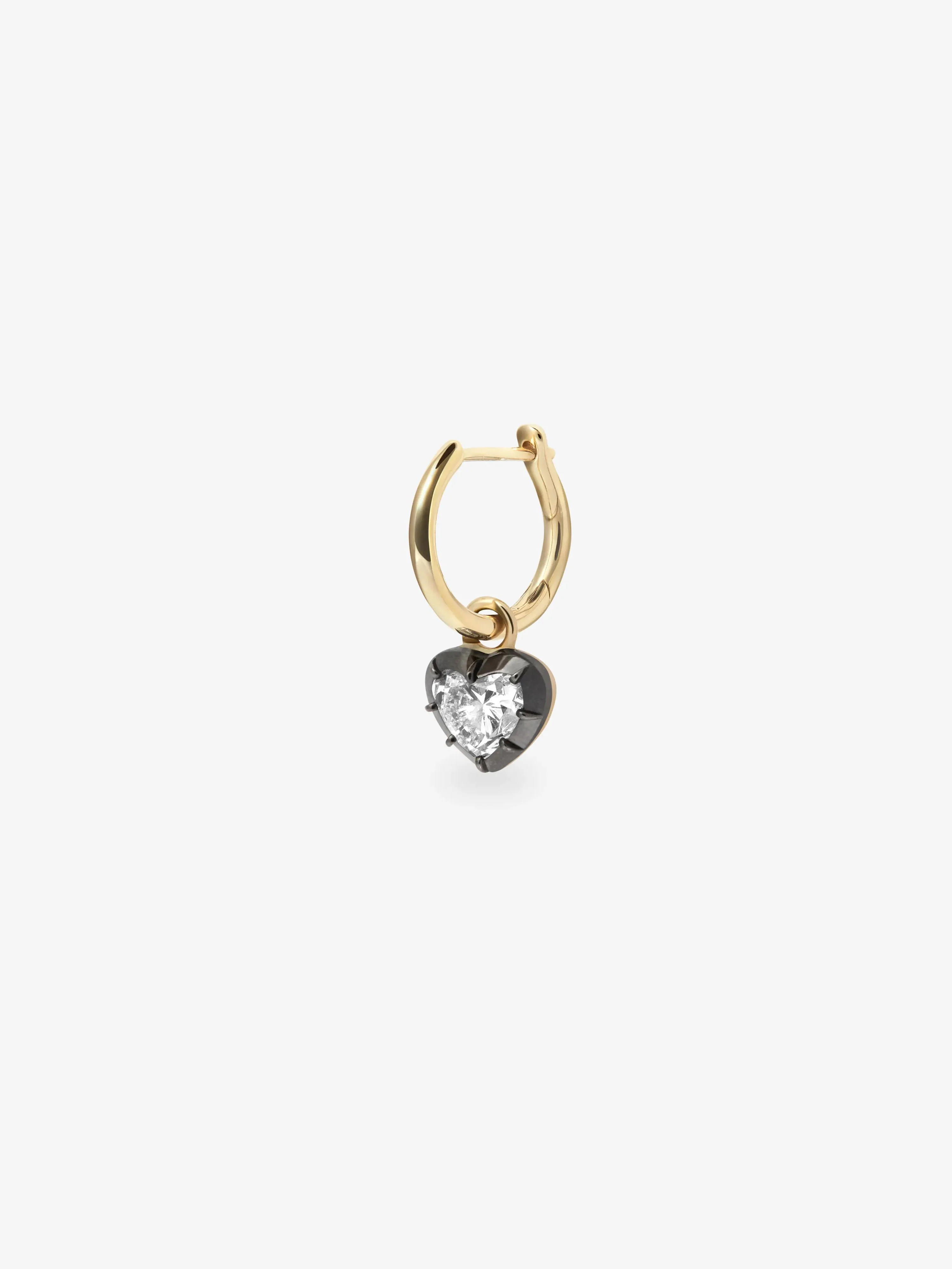 0.50ct Heart-Shaped Diamond & Blackened Gold Single Gypset Hoop Earring - Image 2