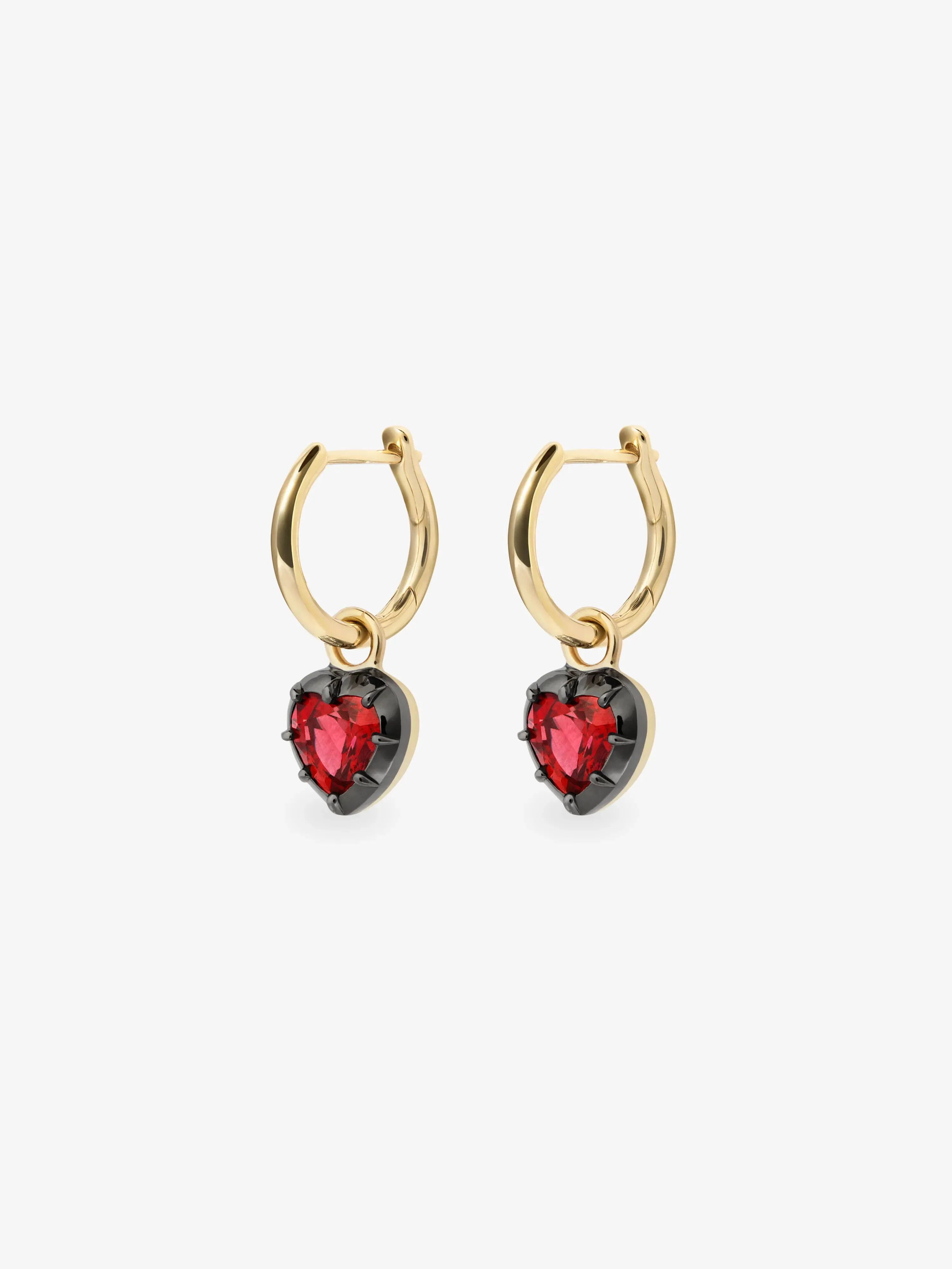 0.50ct Heart-Shaped Ruby & Blackened Gold Gypset Hoop Earrings - Image 2