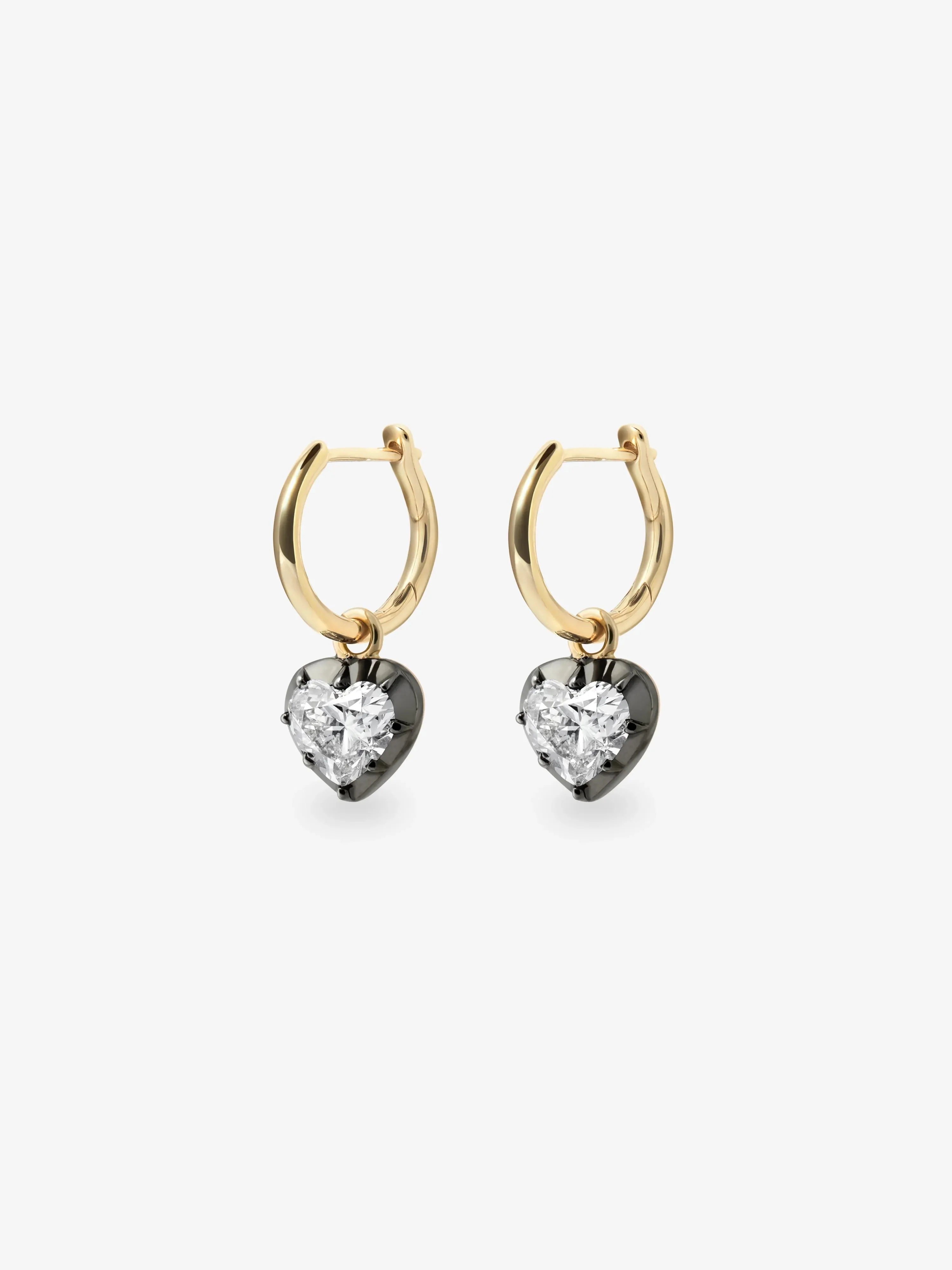 0.70ct Heart-Shaped Diamond & Blackened Gold Gypset Hoop Earrings - Image 2