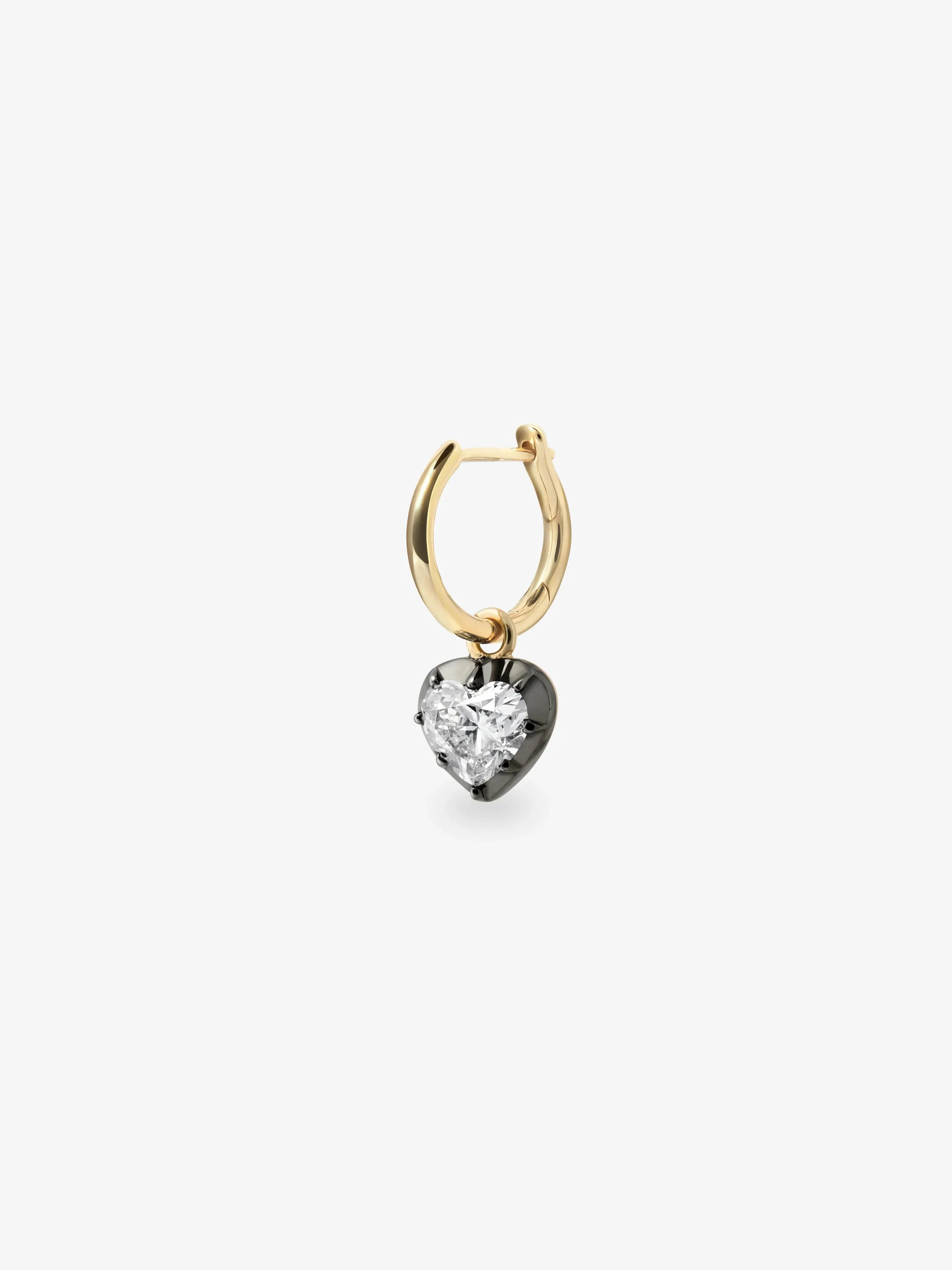 0.70ct Heart-Shaped Diamond & Blackened Gold Single Gypset Hoop Earring - Image 2