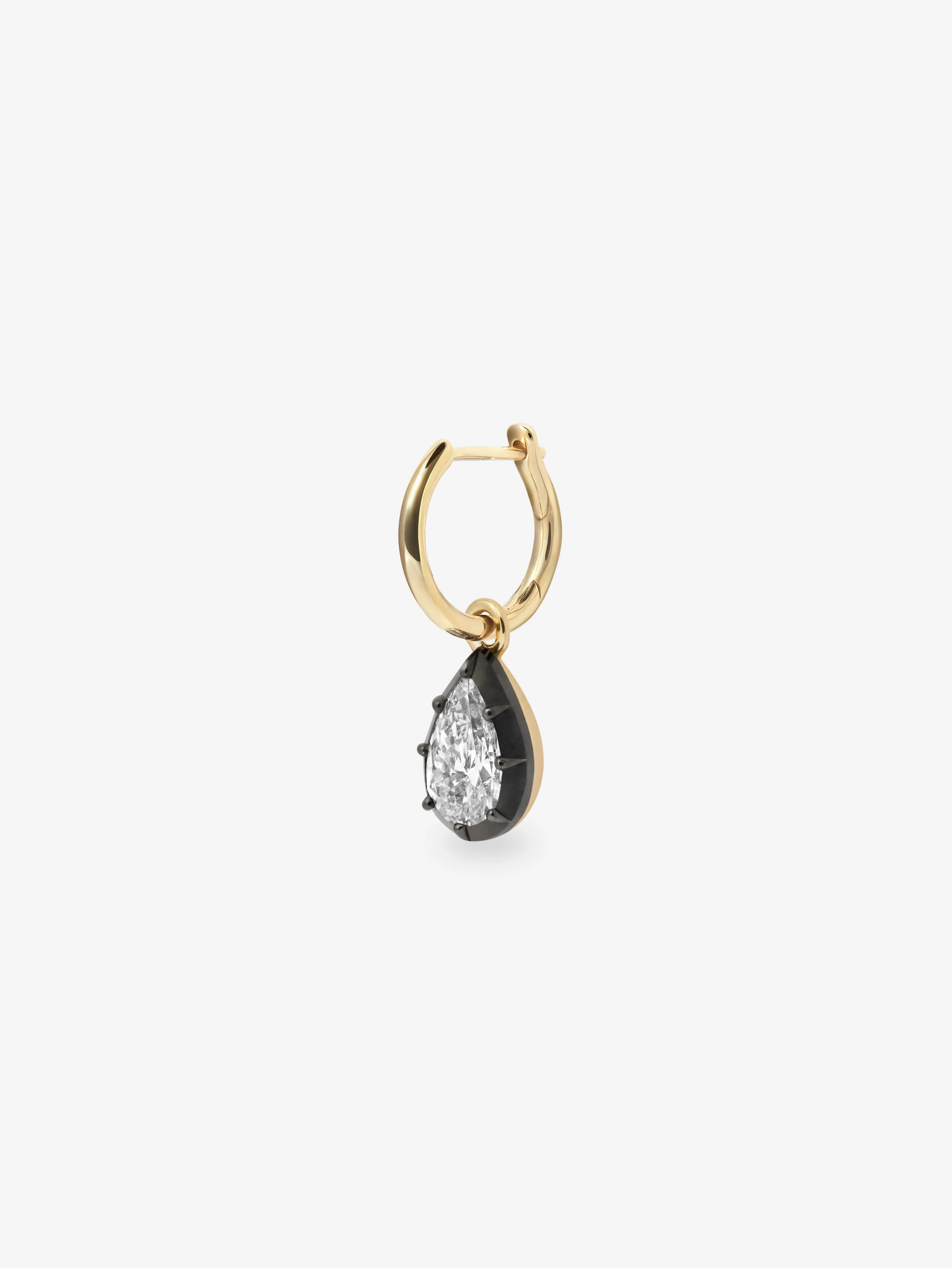 0.70ct Pear-Shaped Diamond & Blackened Gold Point Up Single Gypset Hoop Earring - Image 2