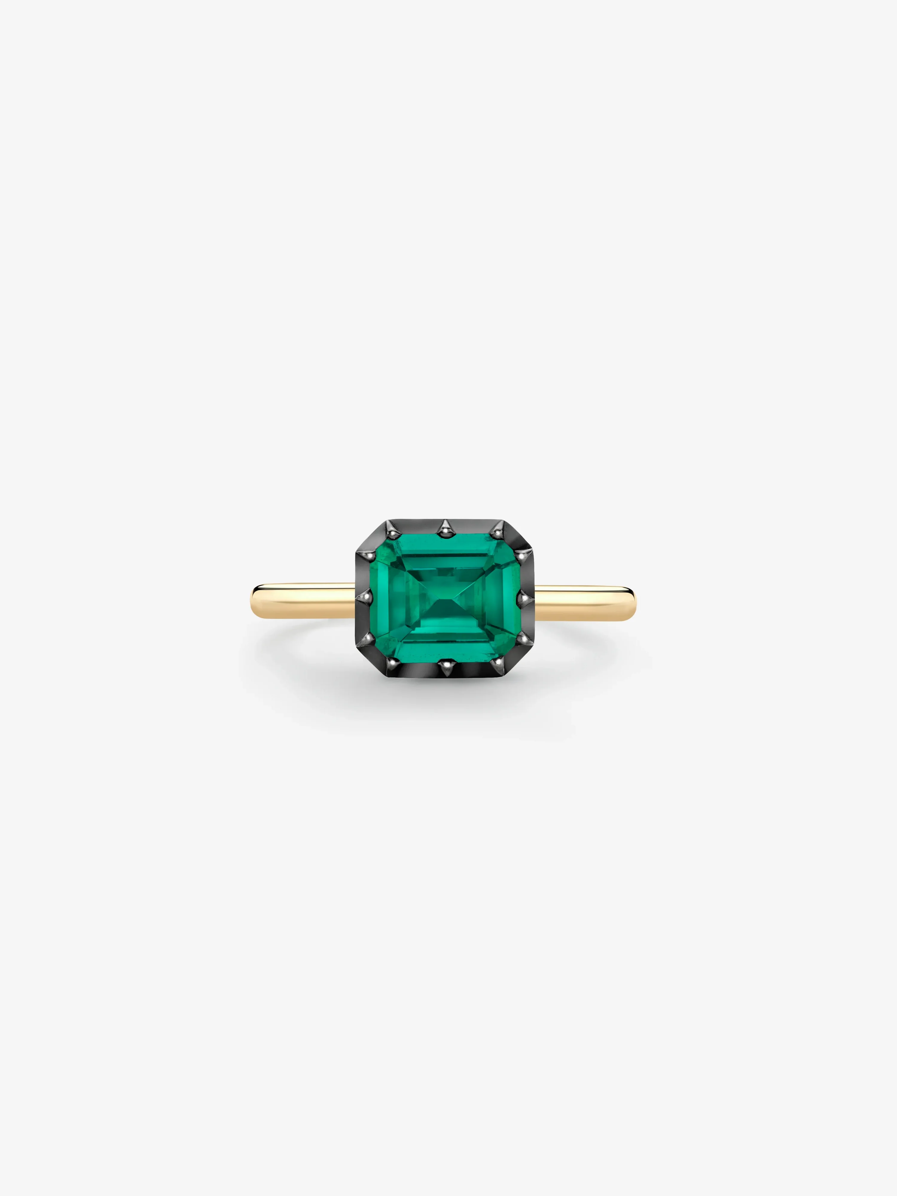 1.39ct East-West Emerald Cut Emerald Button Back Ring