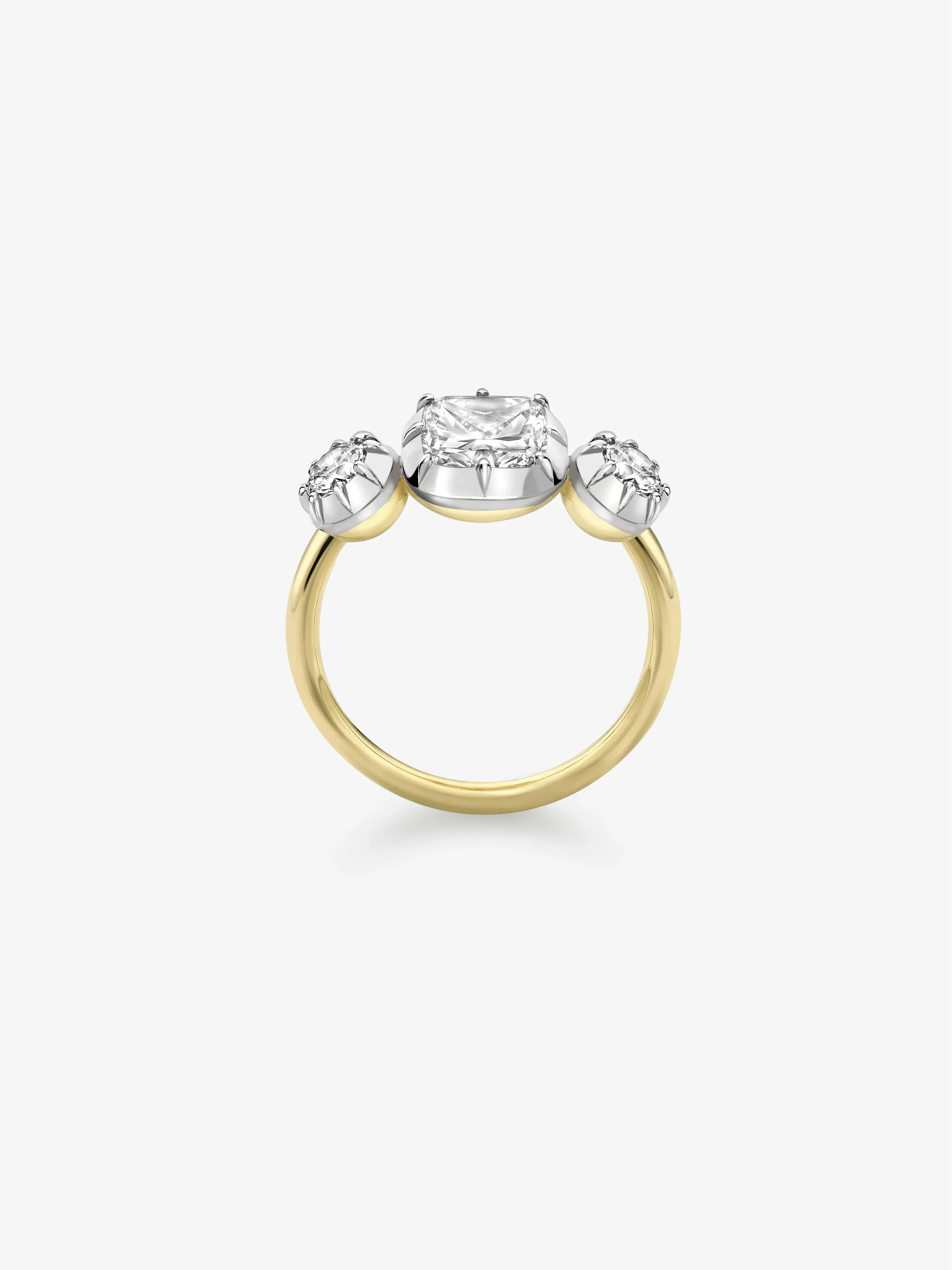 1.51ct Three Stone Cushion Diamond Button Back Ring - Image 4