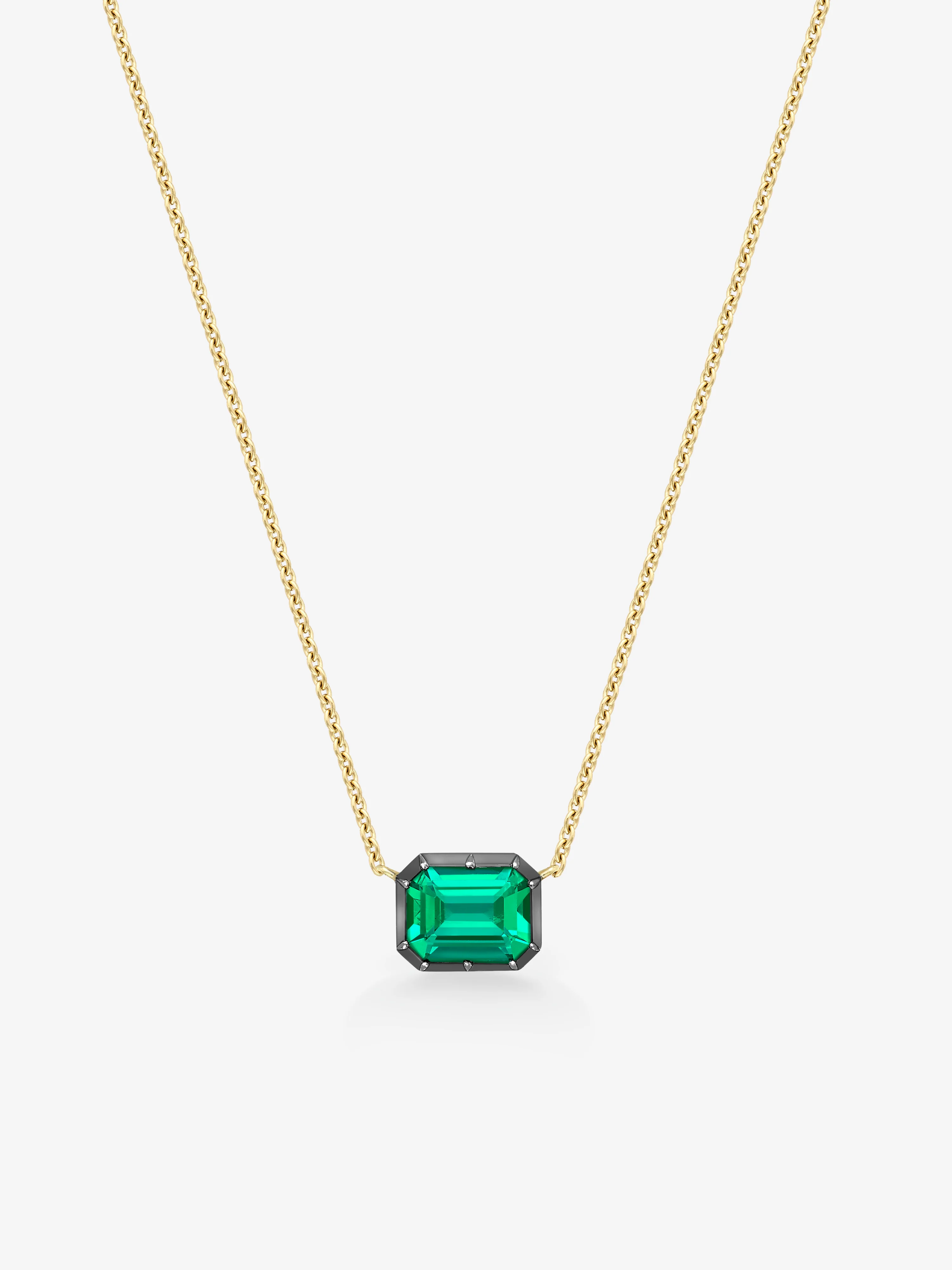 1.80ct East-West Emerald Cut Emerald Pendant Necklace