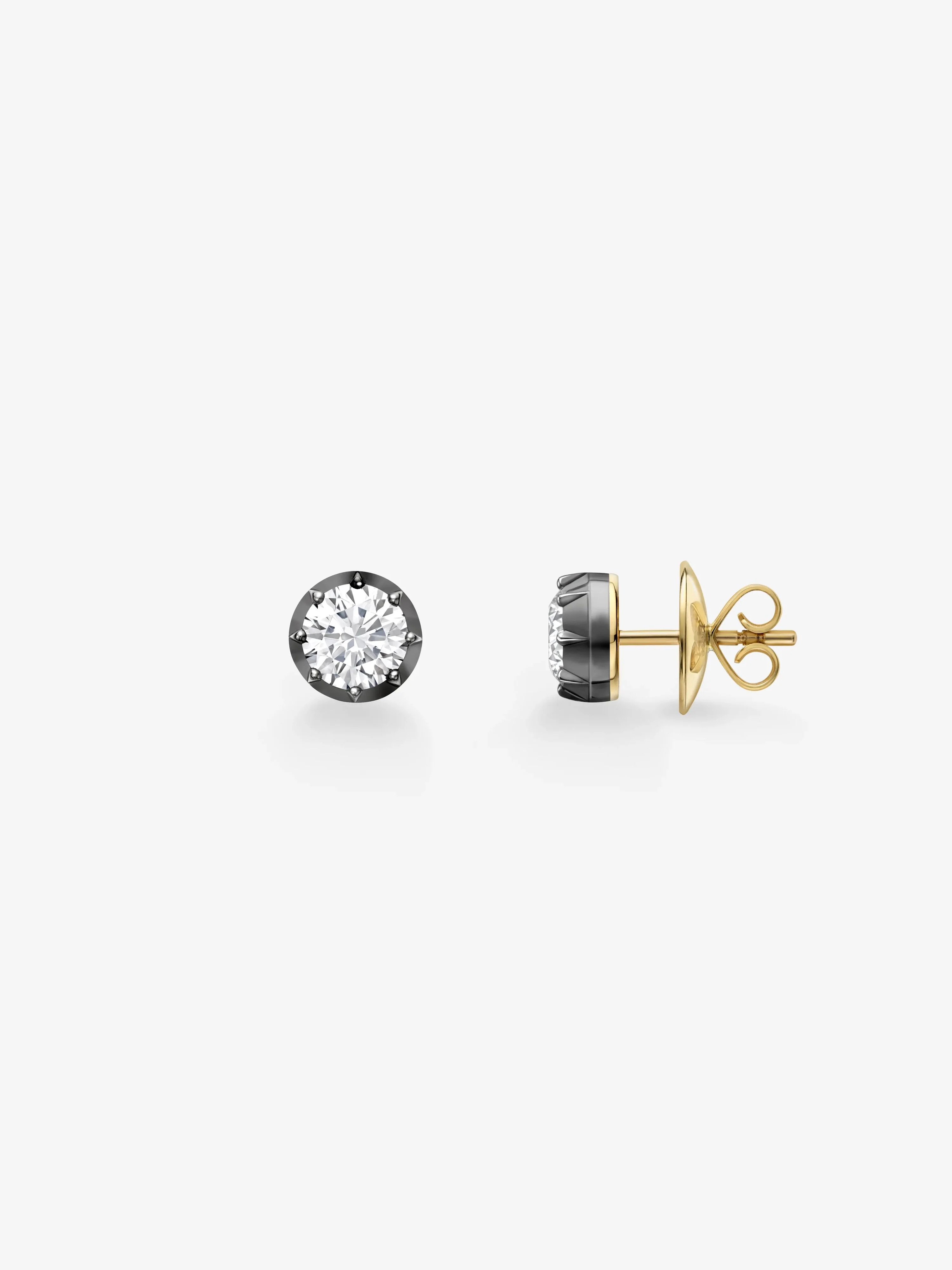 1ct Diamond & Blackened Gold Stud Earrings - Image 2