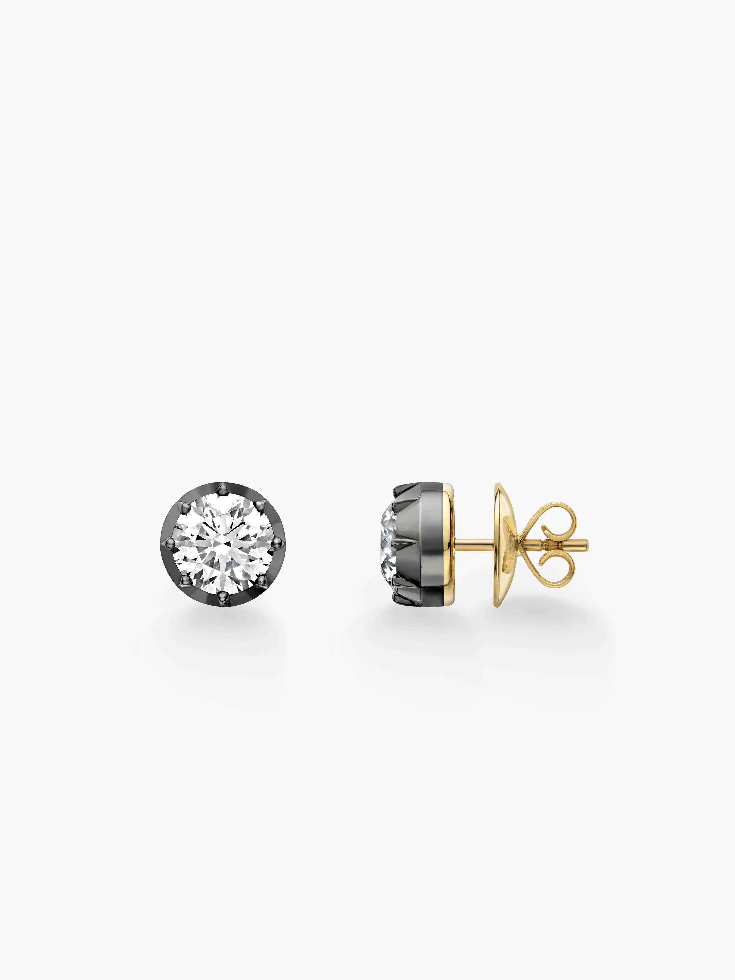 2ct Diamond & Blackened Gold Stud Earrings - Image 2