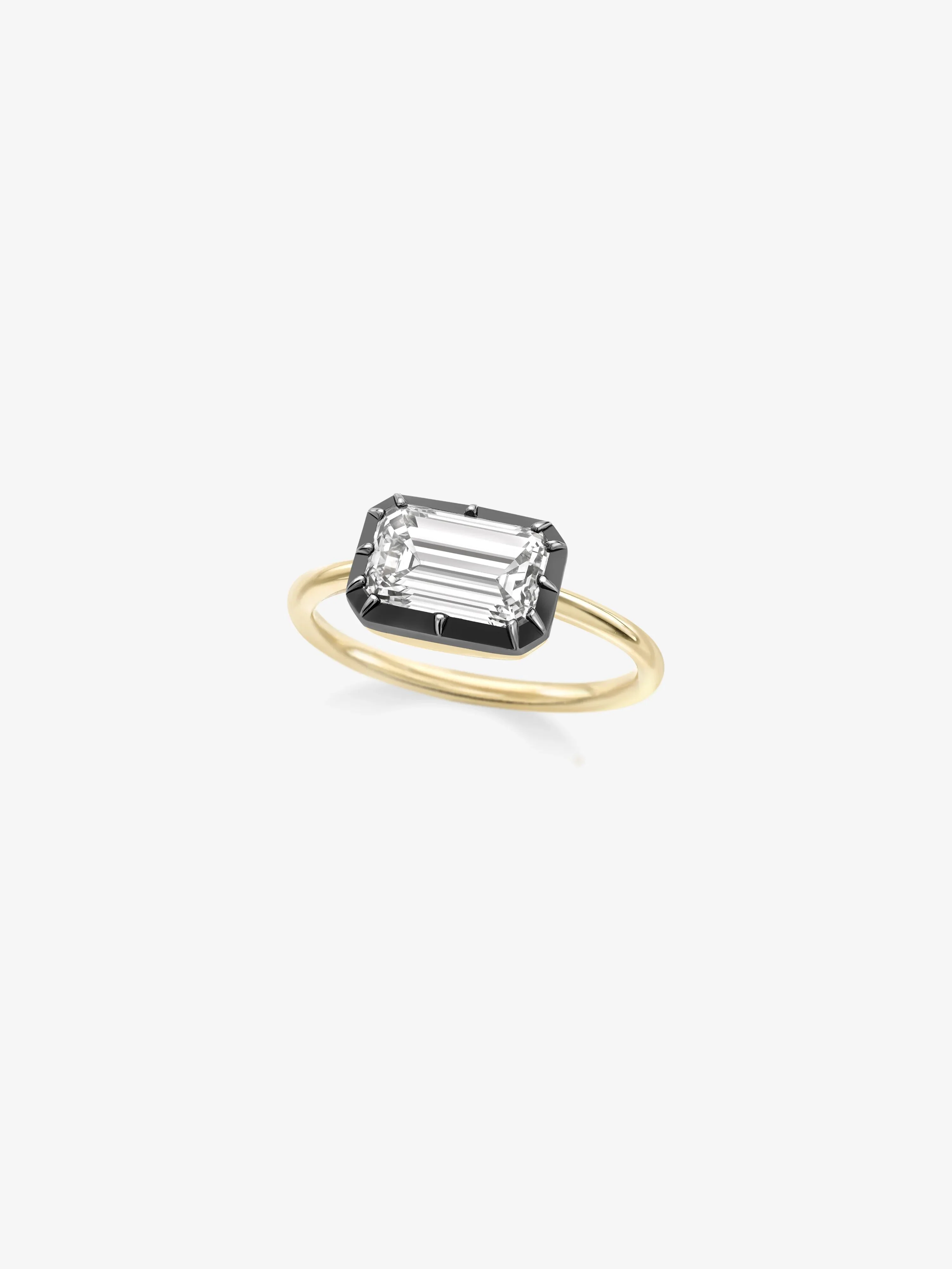 2ct East-West Emerald Cut Diamond Button Back Ring - Image 2