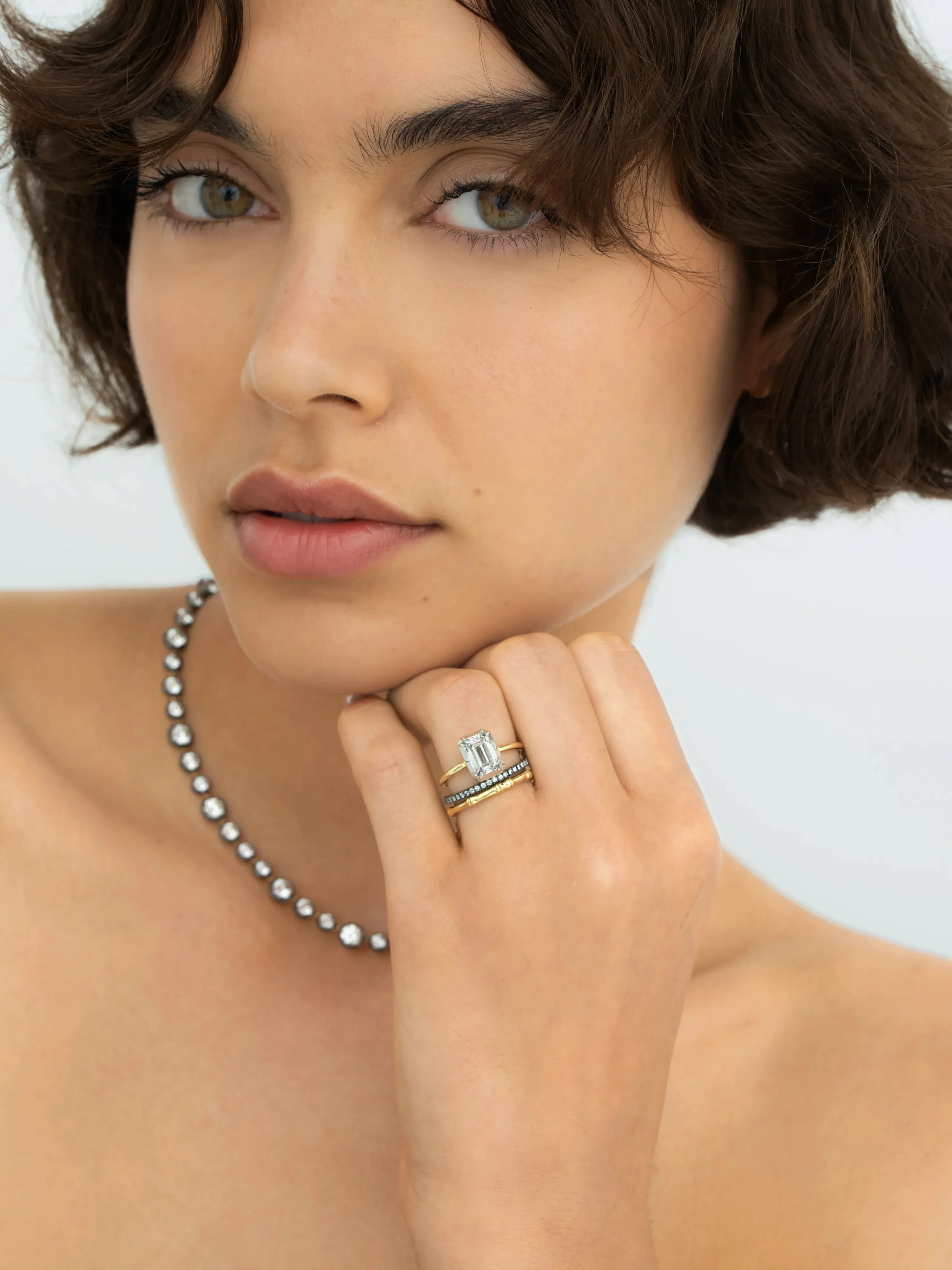 2ct Emerald Cut Diamond & White Gold Button Back Ring - Image 3