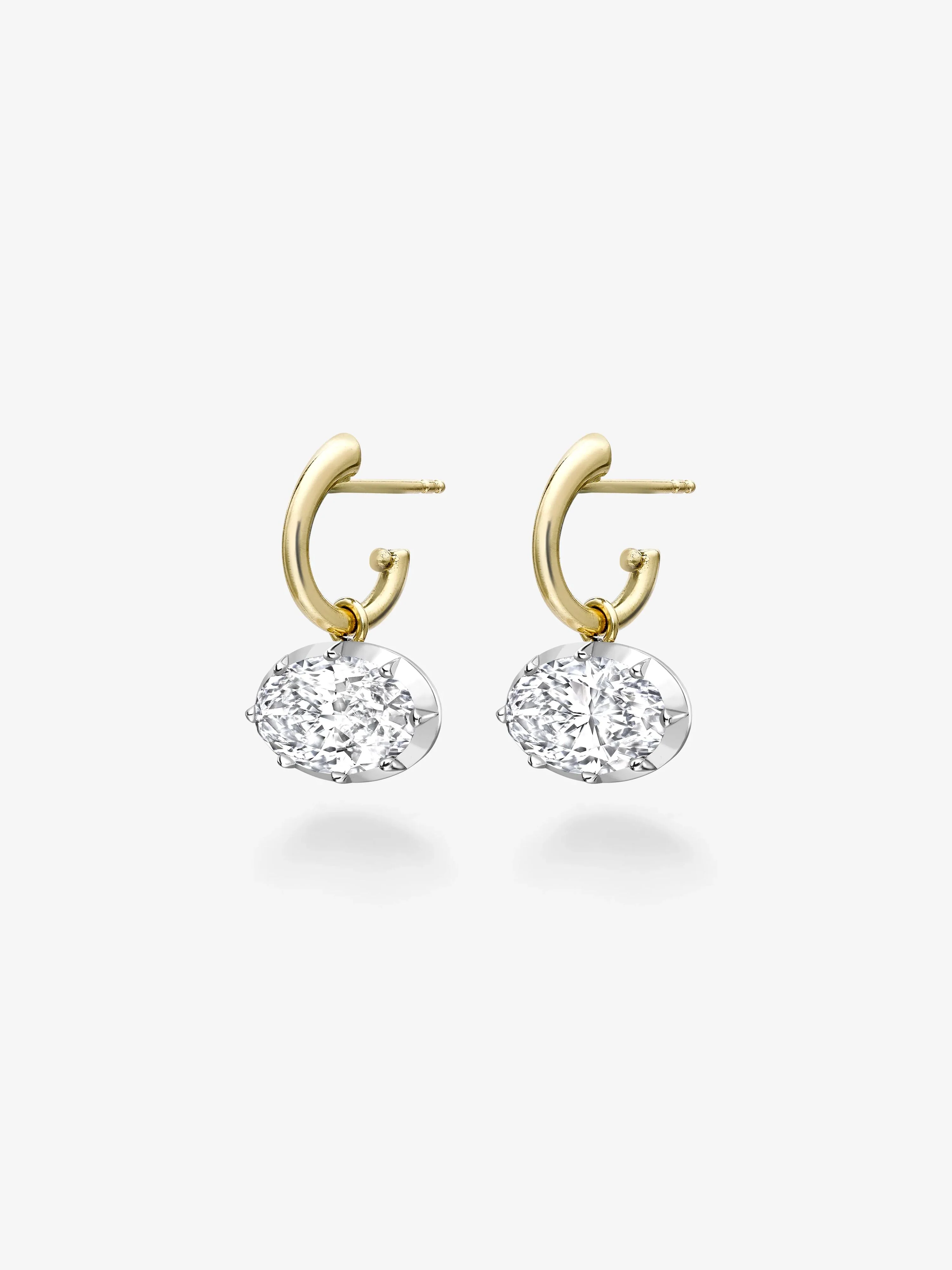 3ct Oval Diamond & White Gold Gypset Hoop Earrings - Image 2