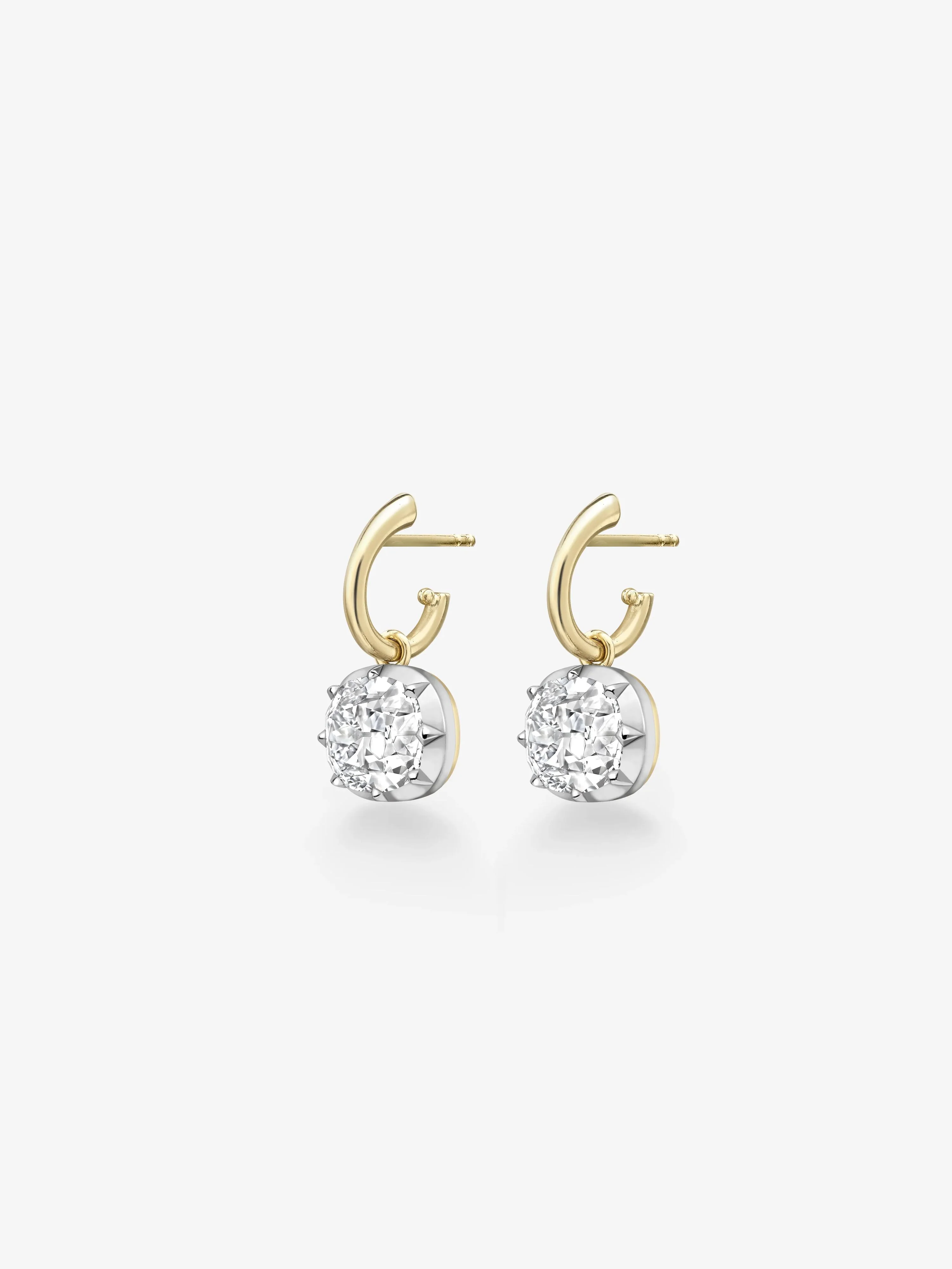 4ct East-West Old Mine Cut Diamond Gypset Hoop Earrings - Image 2