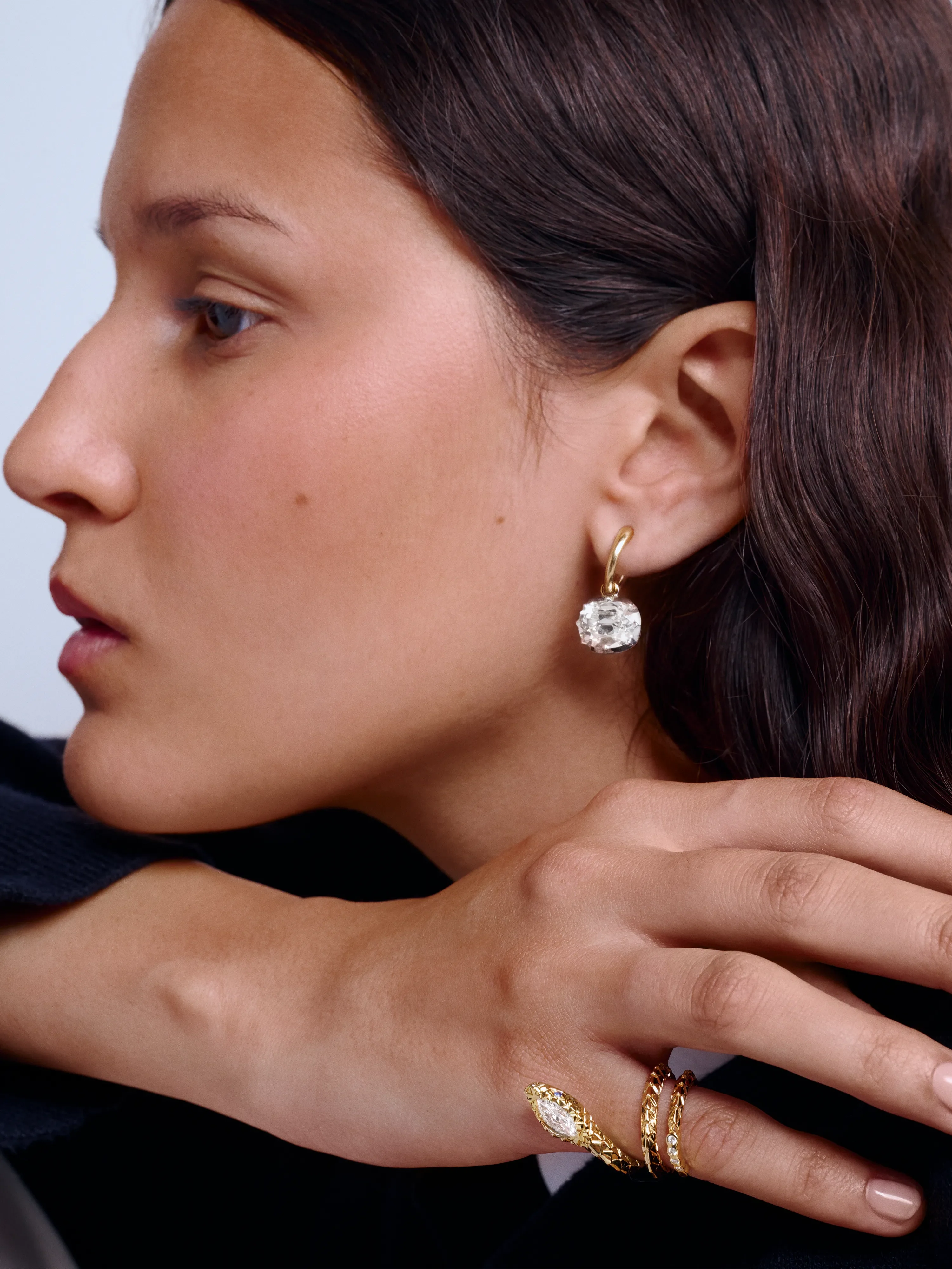 4ct East-West Old Mine Cut Diamond Gypset Hoop Earrings - Image 3