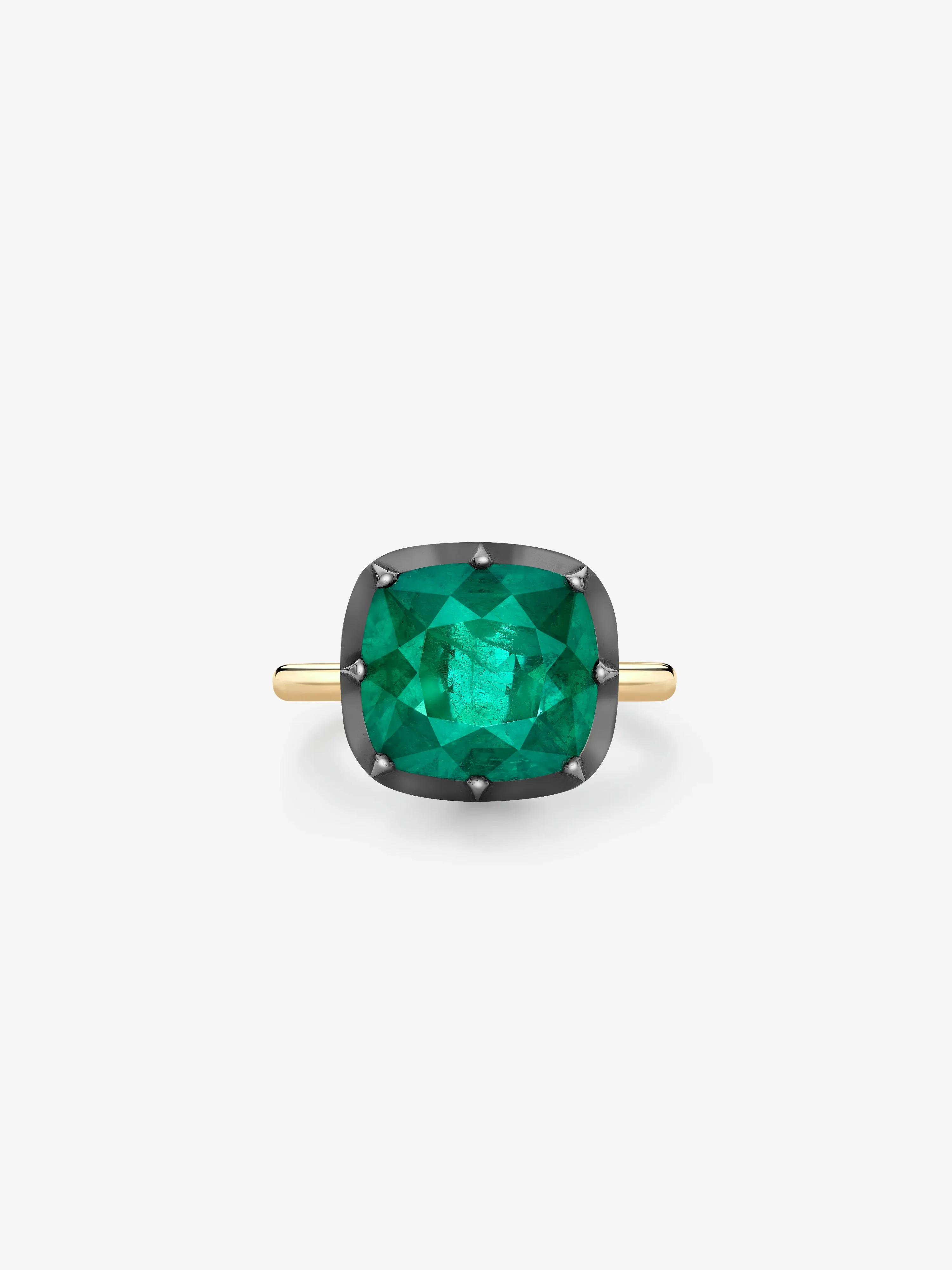 5.30ct East-West Cushion Emerald Button Back Ring