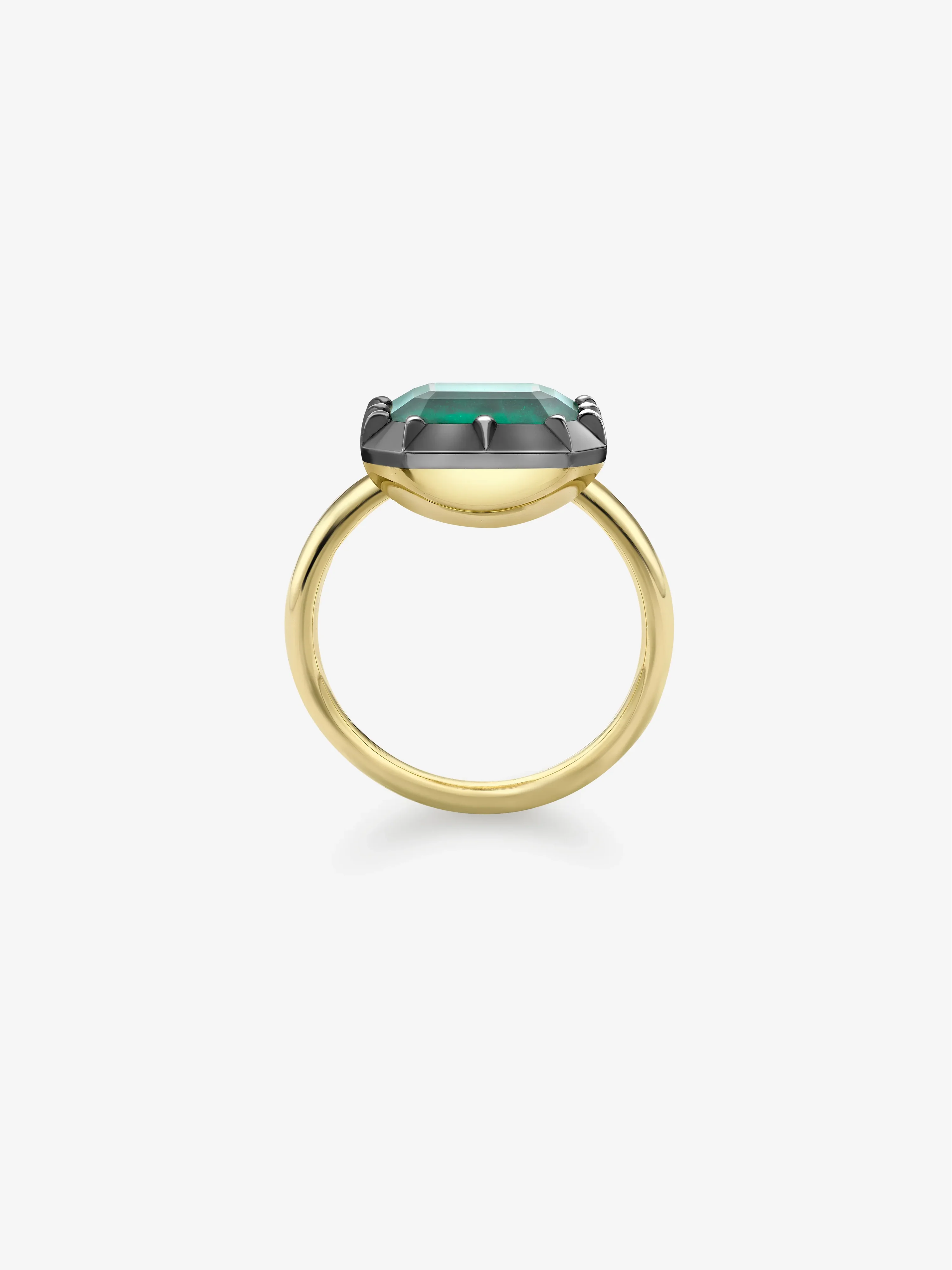 5.54ct East-West Emerald Cut Emerald Button Back Ring - Image 4