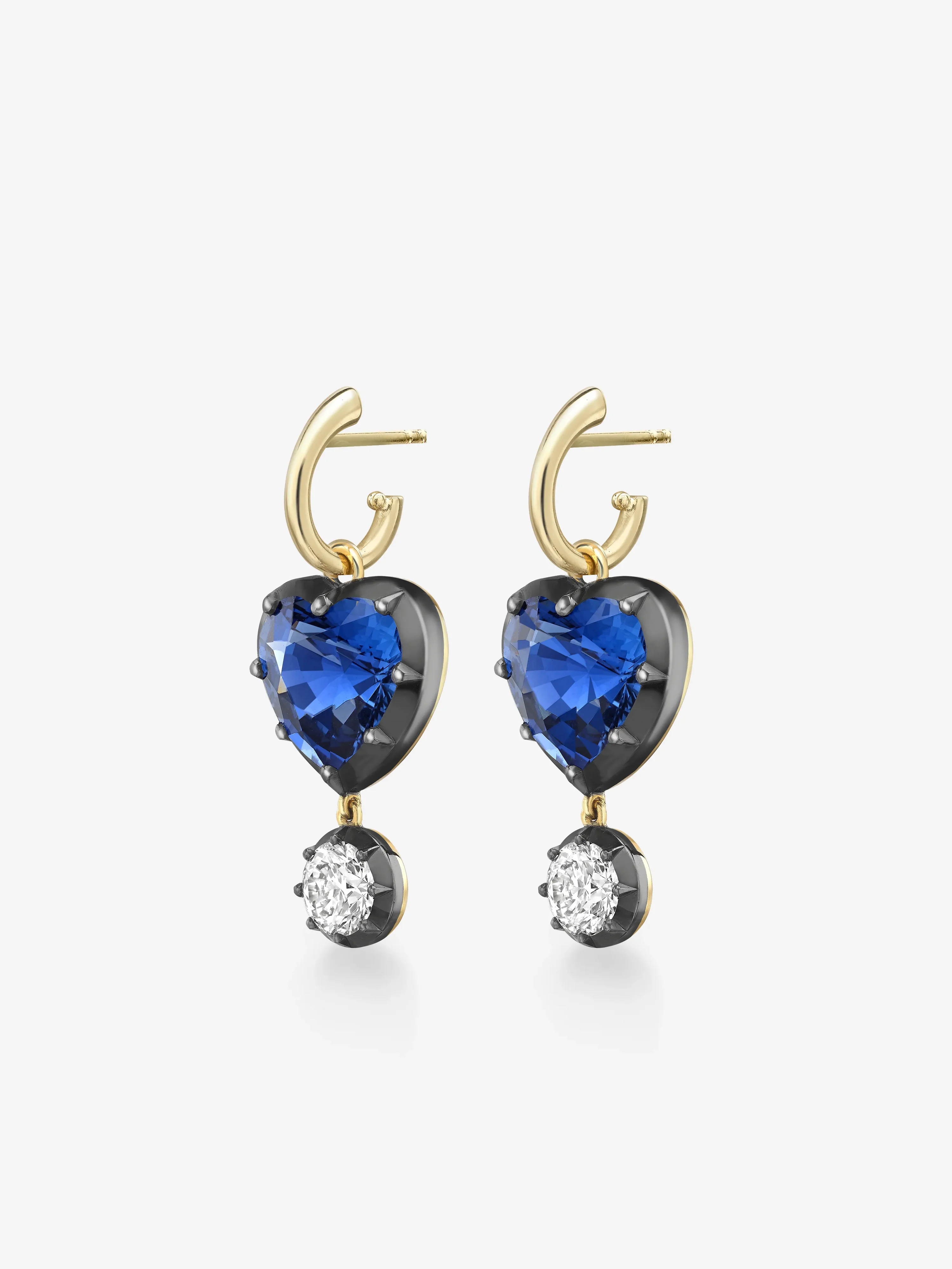 6.23ct Heart-Shaped Sapphire & Diamond Gypset Hoop Earrings - Image 2