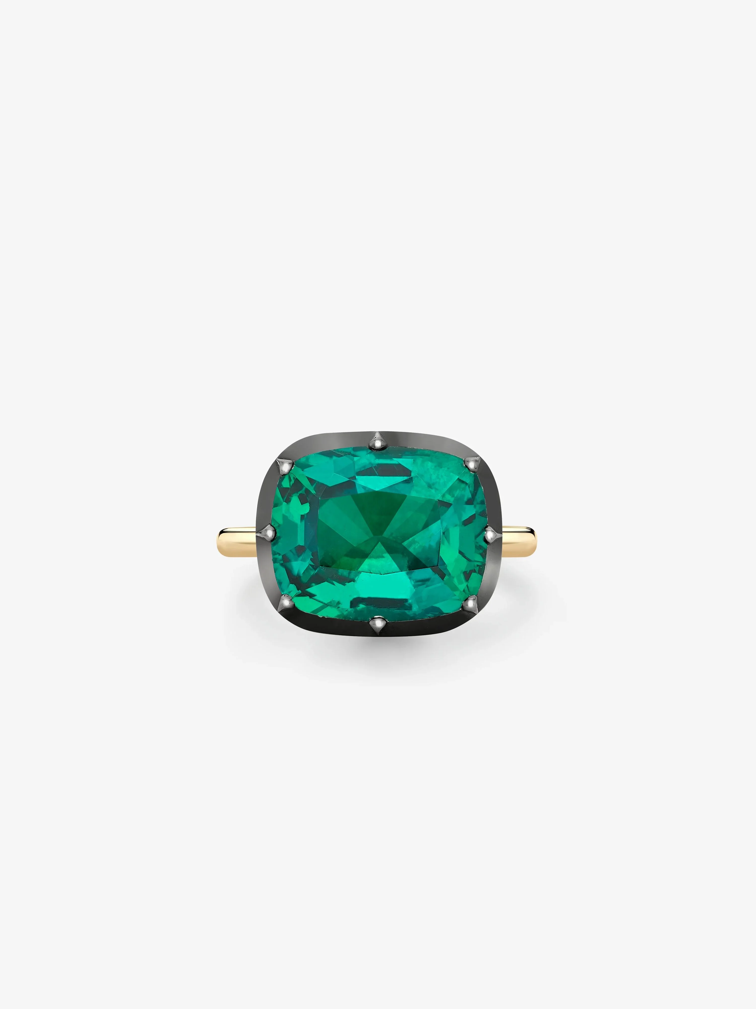 7.04ct East-West Cushion Emerald Button Back Ring