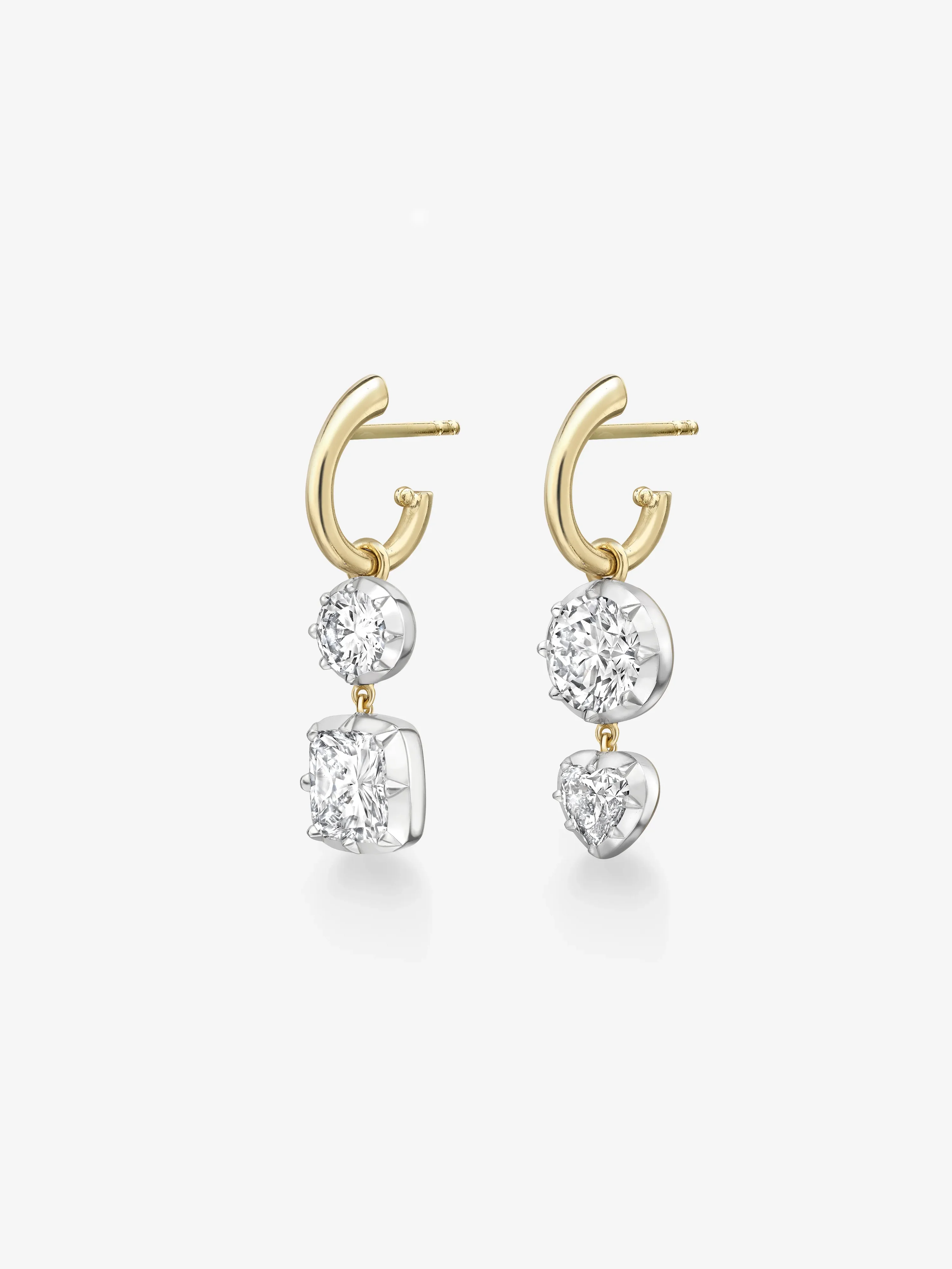 Asymmetric 5.54ct Multi-Shape Diamond Gypset Hoop Earrings - Image 2