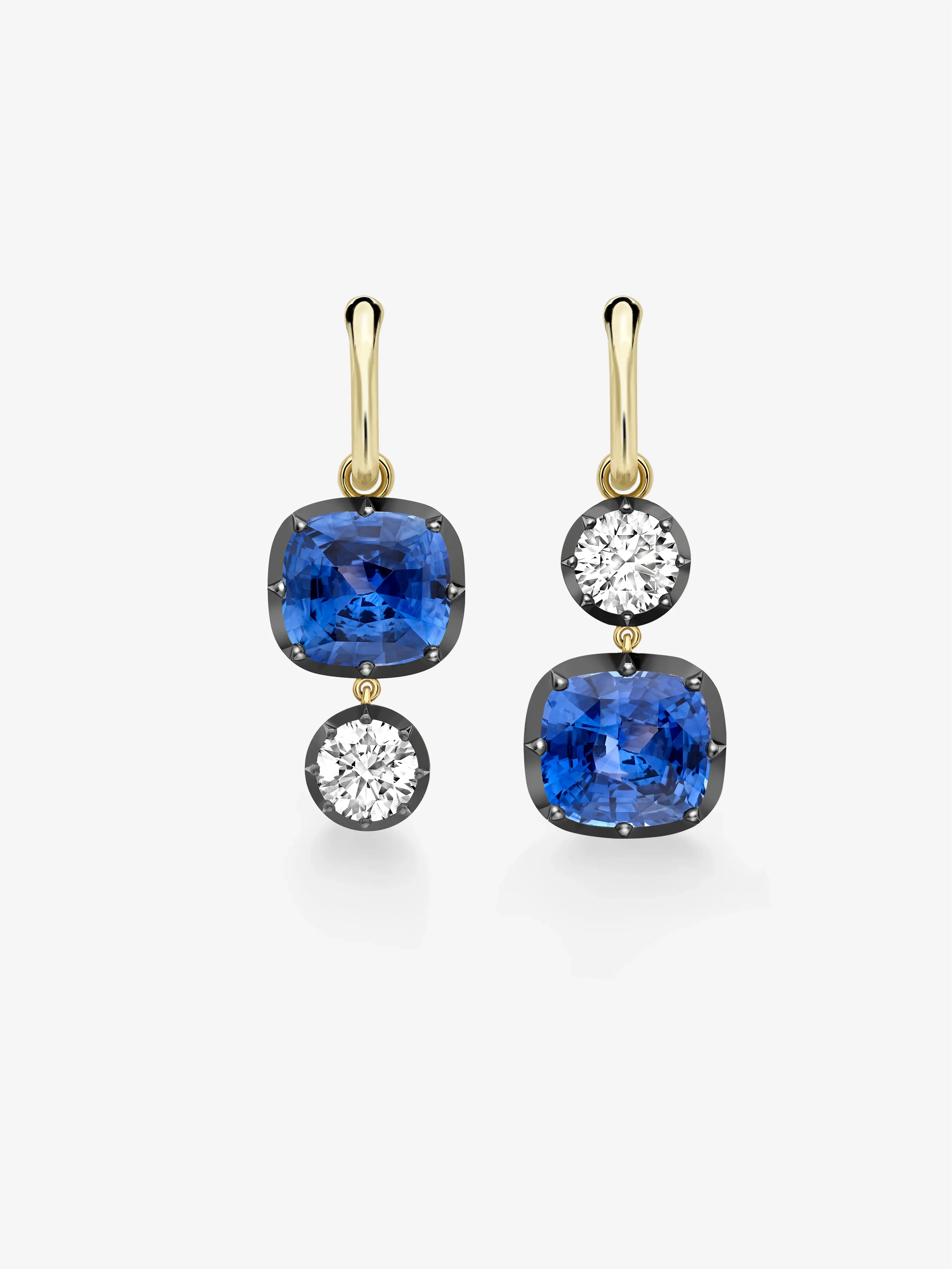 Asymmetric 7ct Cushion Sapphire & Diamond Hoop Earrings