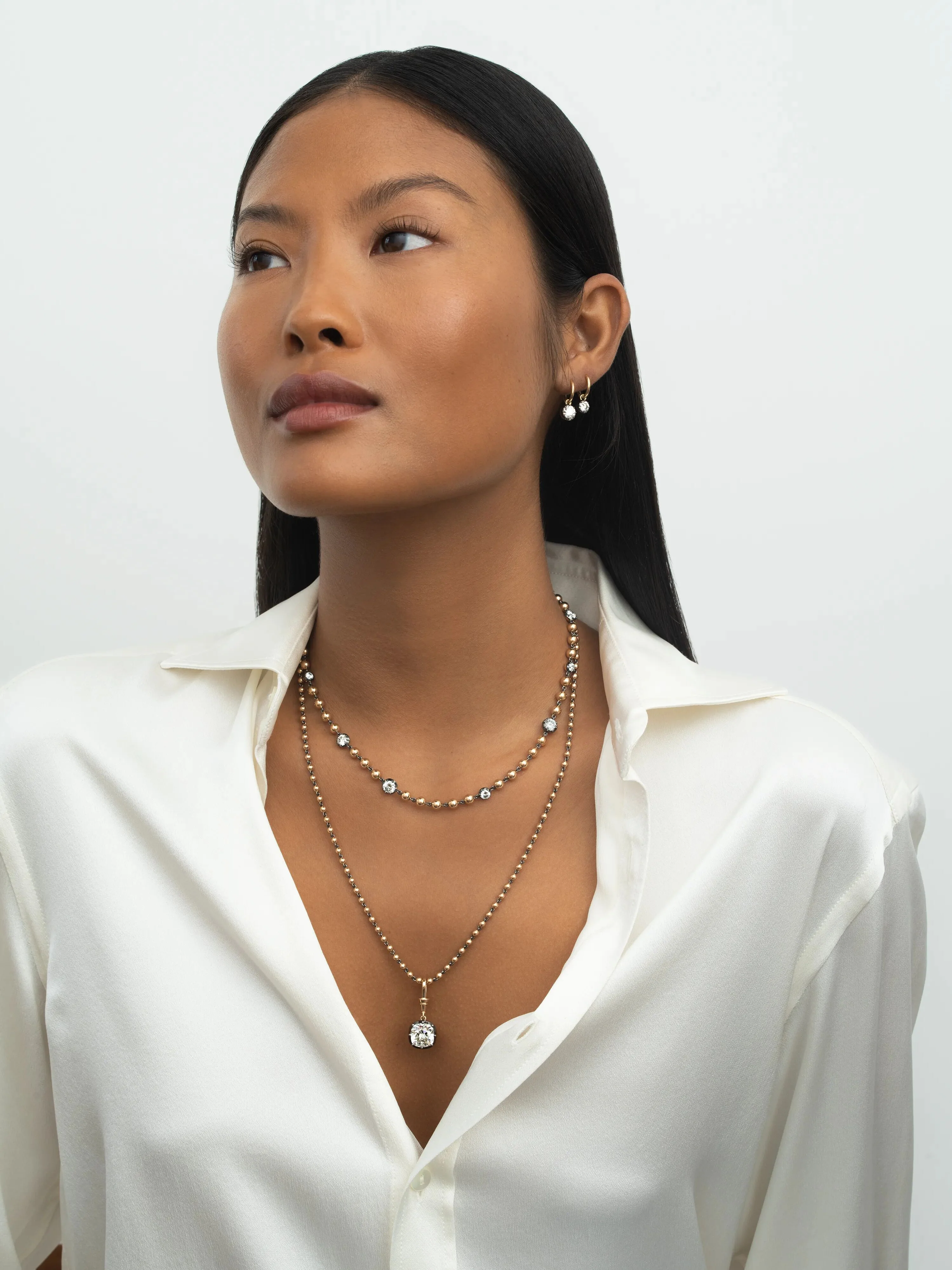 Ball n Chain Rose Gold Multi Diamond 16" Necklace - Image 3
