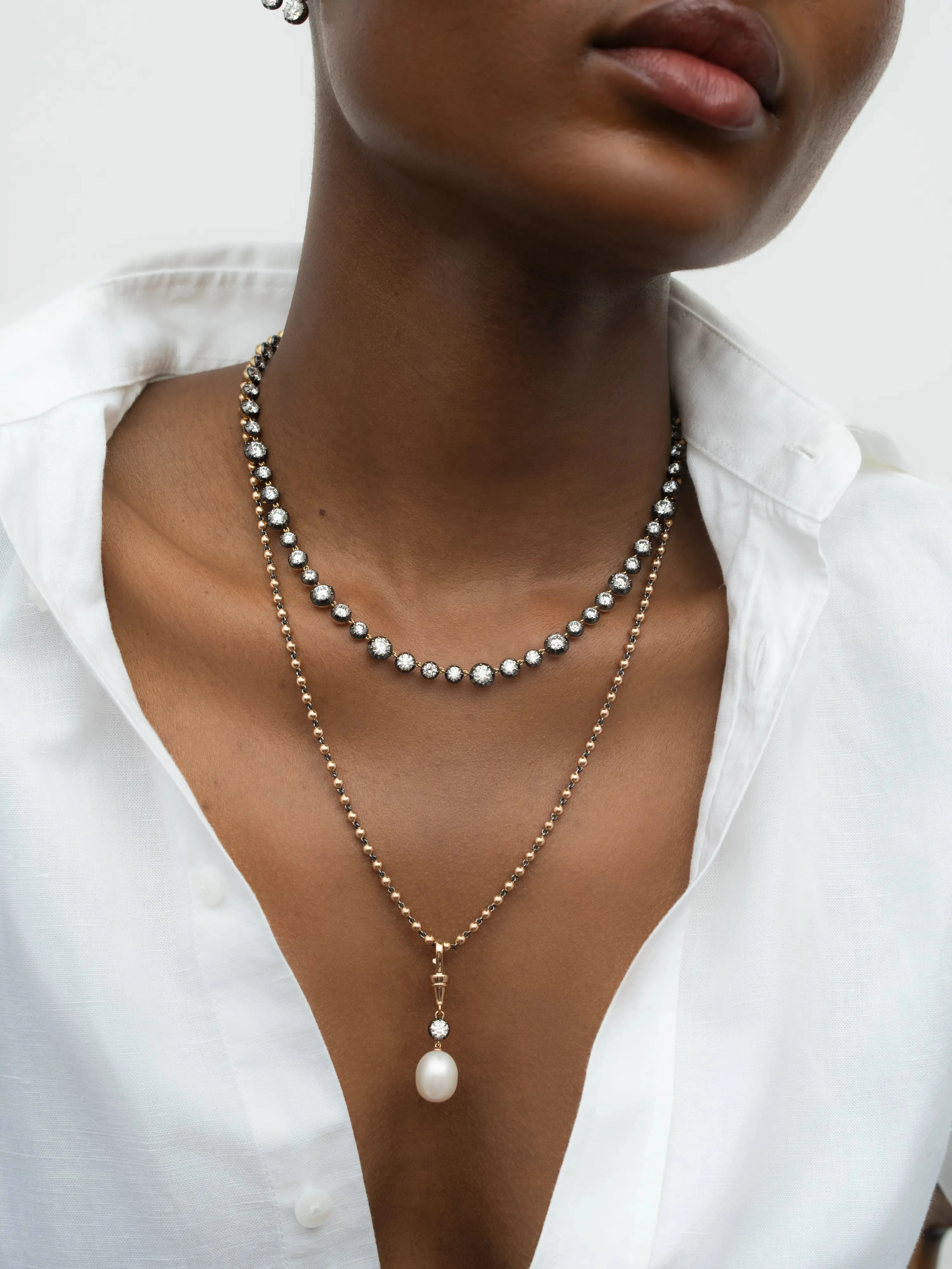 Ball n Chain Pearl & 0.40ct Diamond Pendant - Image 3