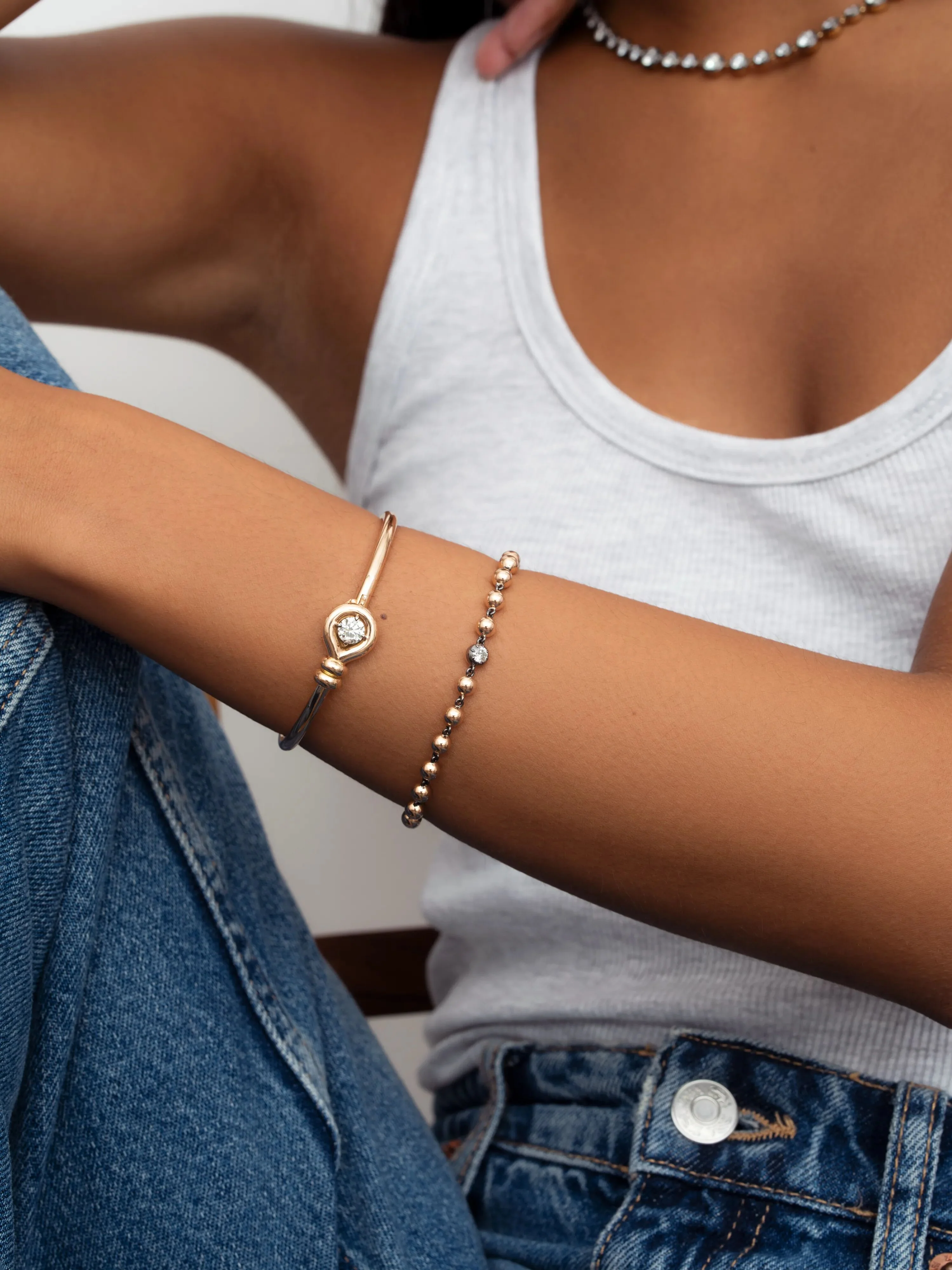 Ball n Chain Rose Gold Diamond Bracelet - Image 3