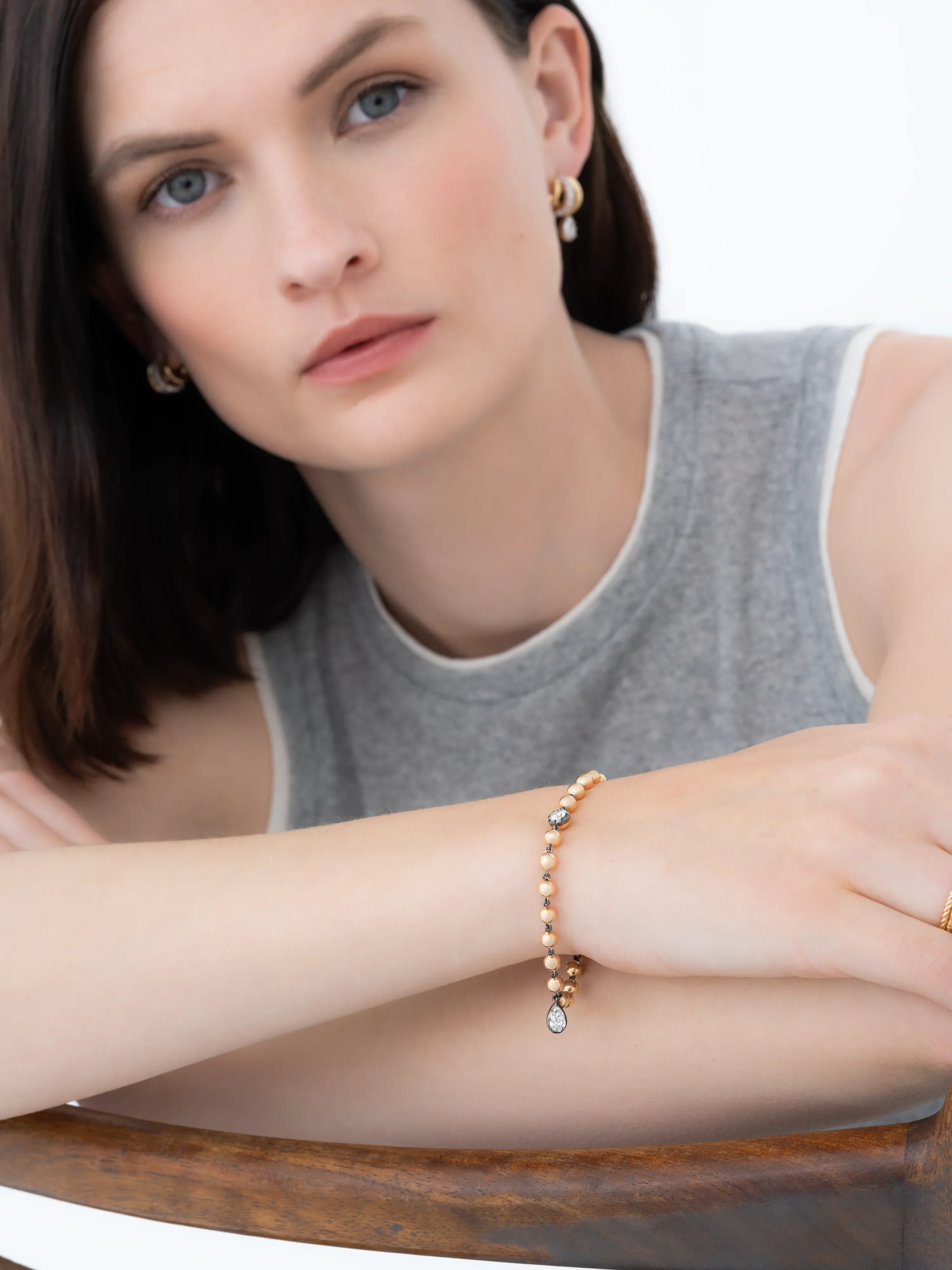 Ball n Chain Rose Gold Multi Diamond Bracelet - Image 3