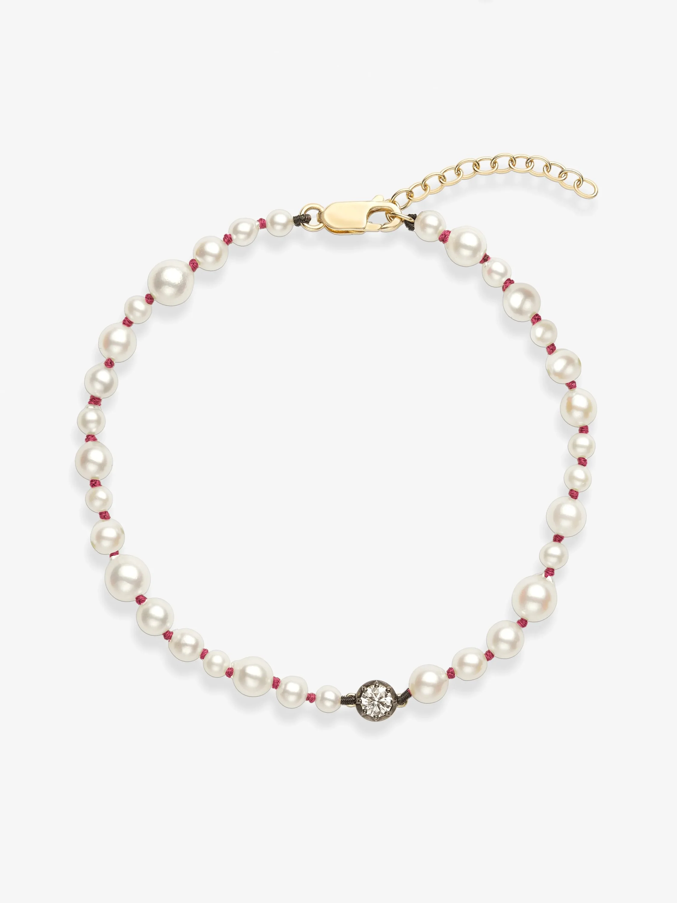 Beaches Pearl & 0.40ct Diamond Pink Thread Anklet