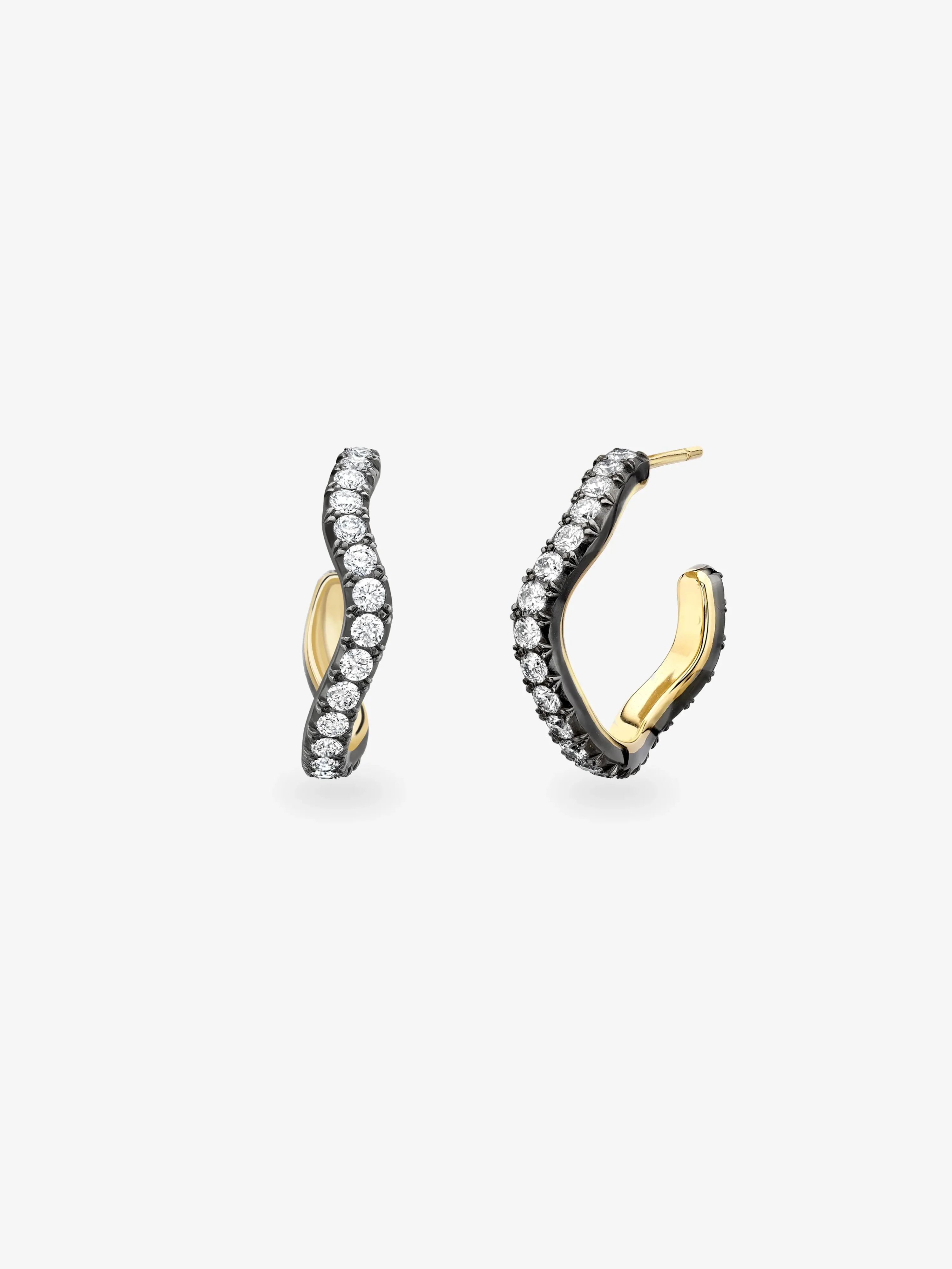 Carmela Diamond & Blackened Gold Spaghetti Hoop Earrings - Image 2