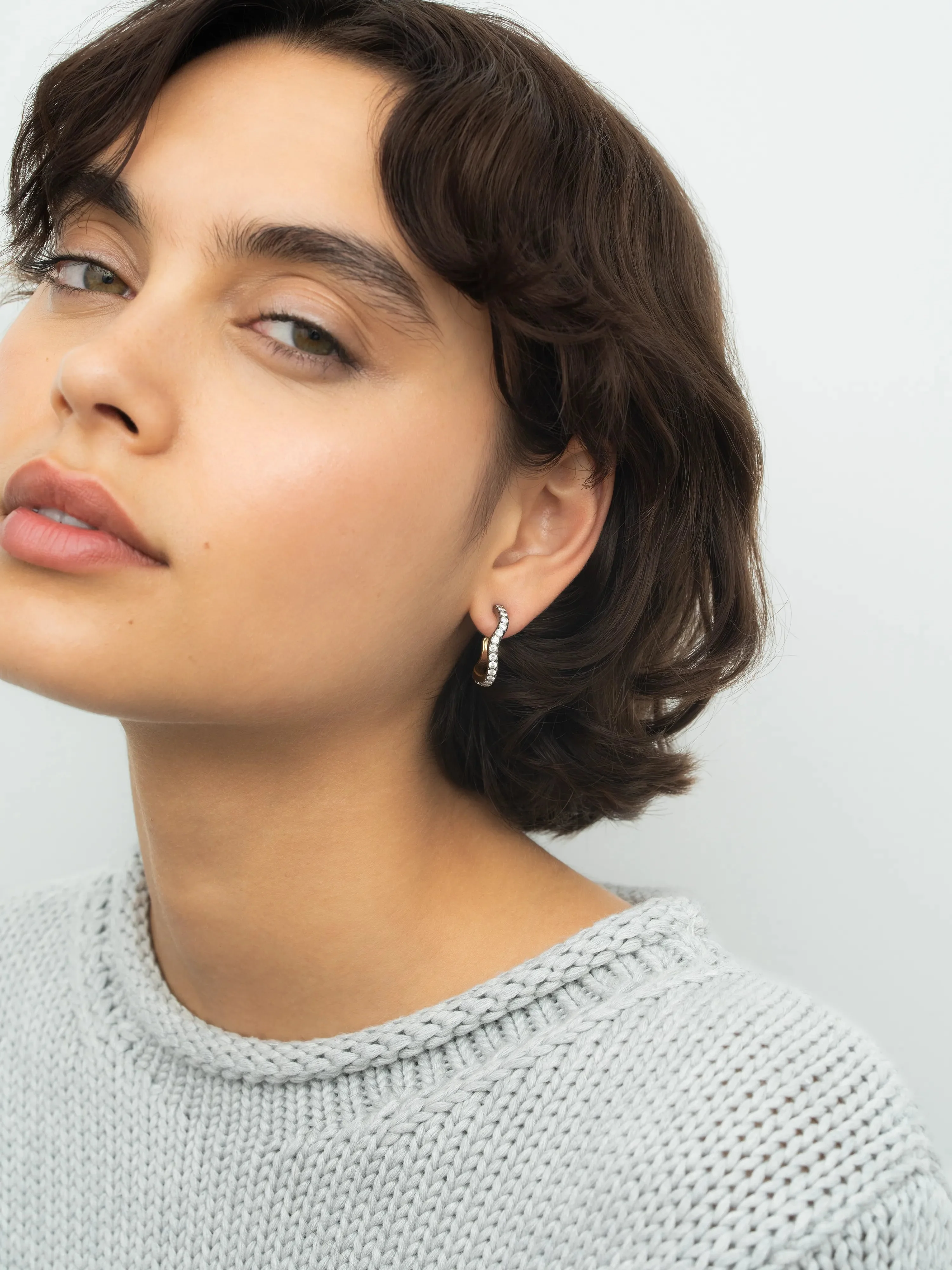 Carmela Diamond & Blackened Gold Spaghetti Hoop Earrings - Image 3