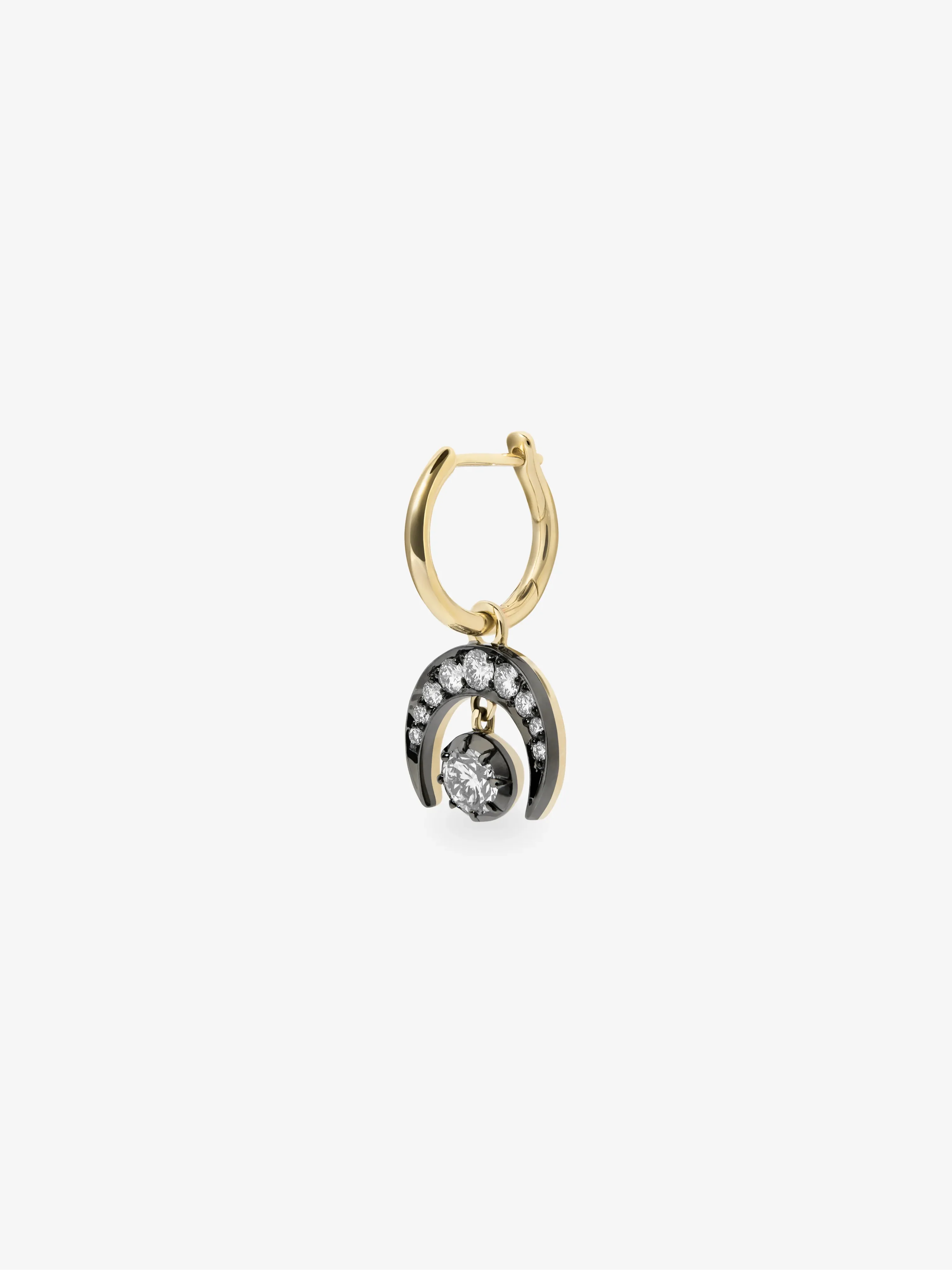 Crescent Moon Diamond & Blackened Gold Single Gypset Hoop Earring - Image 2