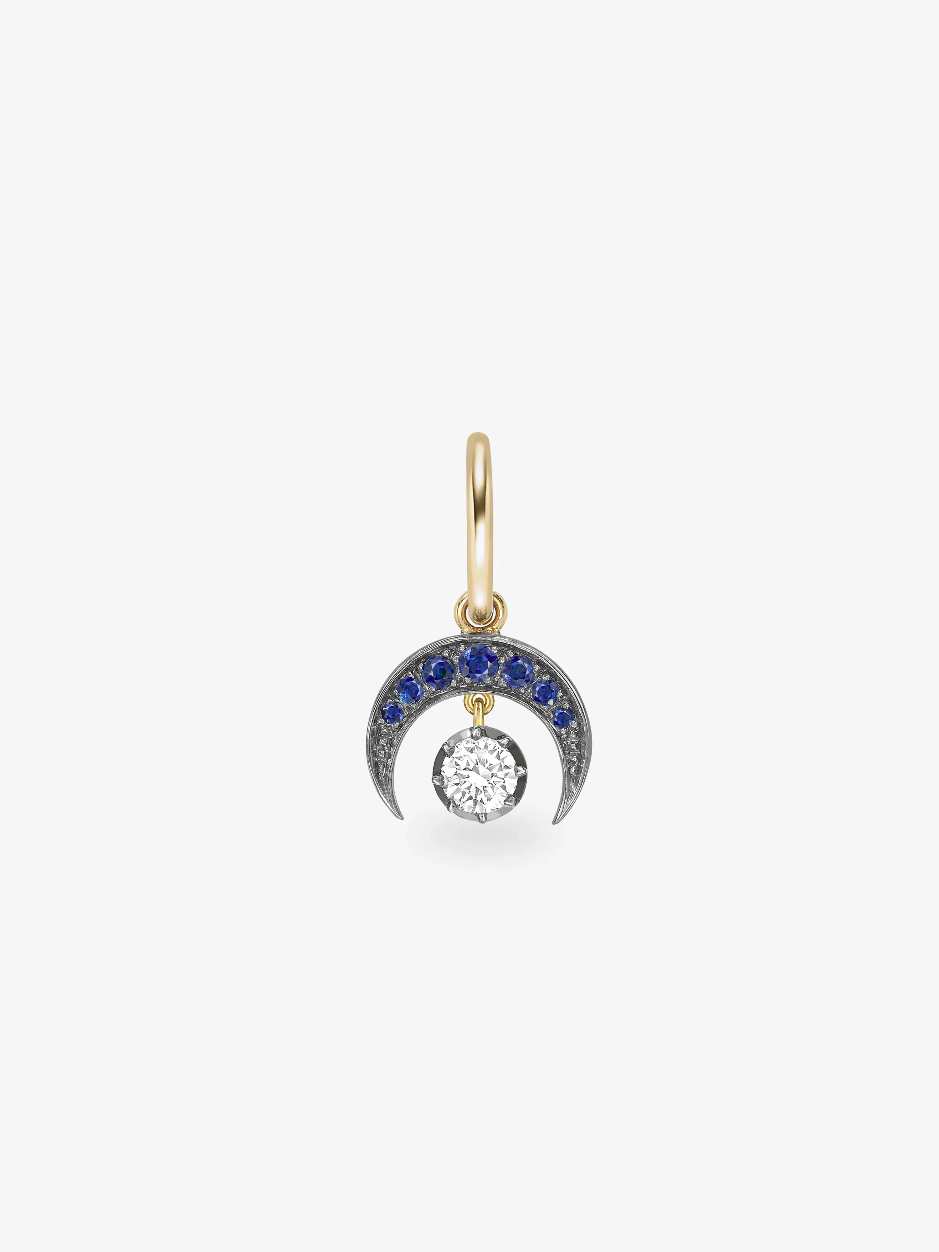 Crescent Moon Sapphire & Blackened Gold Single Gypset Hoop Earring