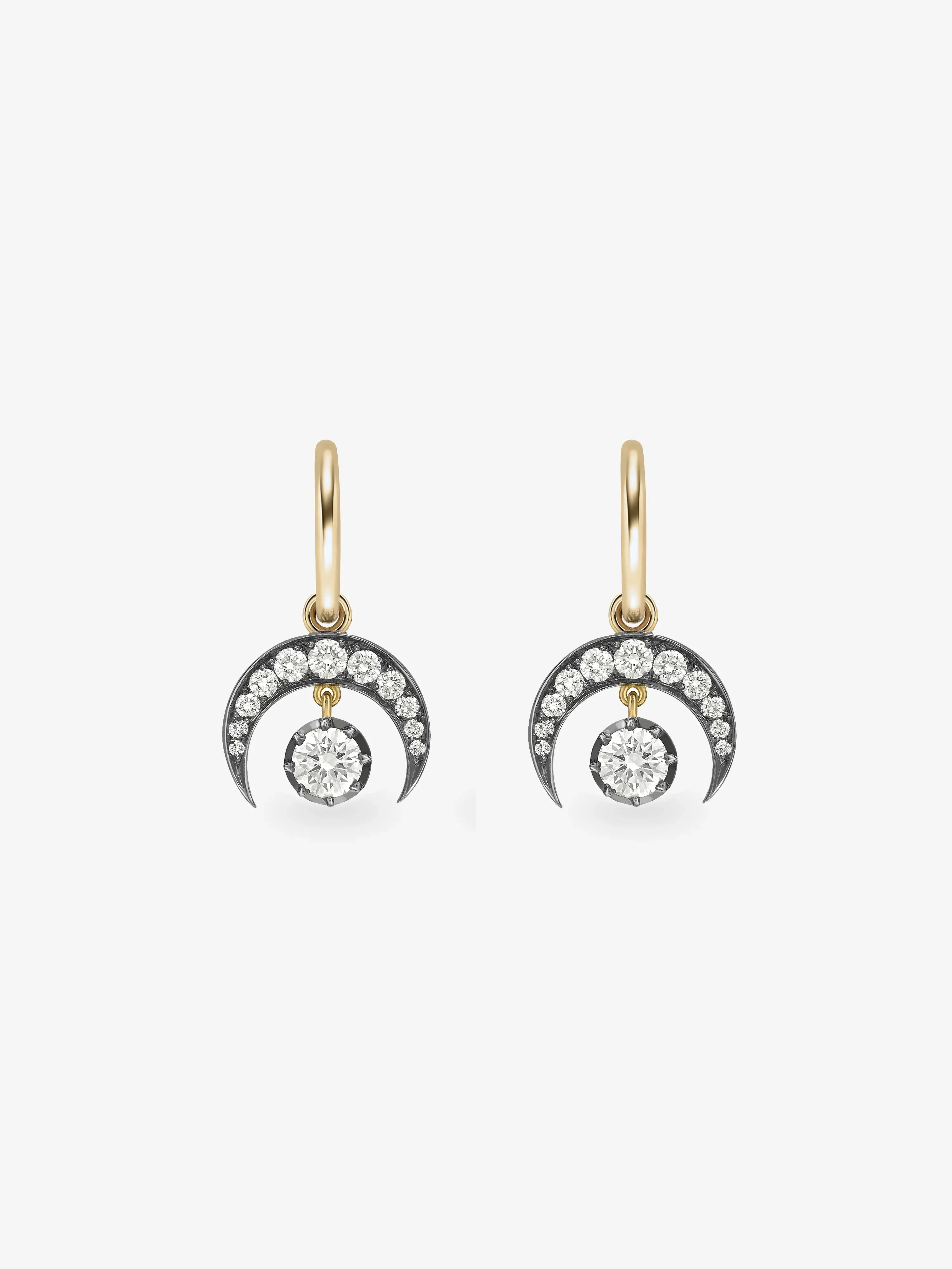 Crescent Moon Diamond & Blackened Gold Gypset Hoop Earrings