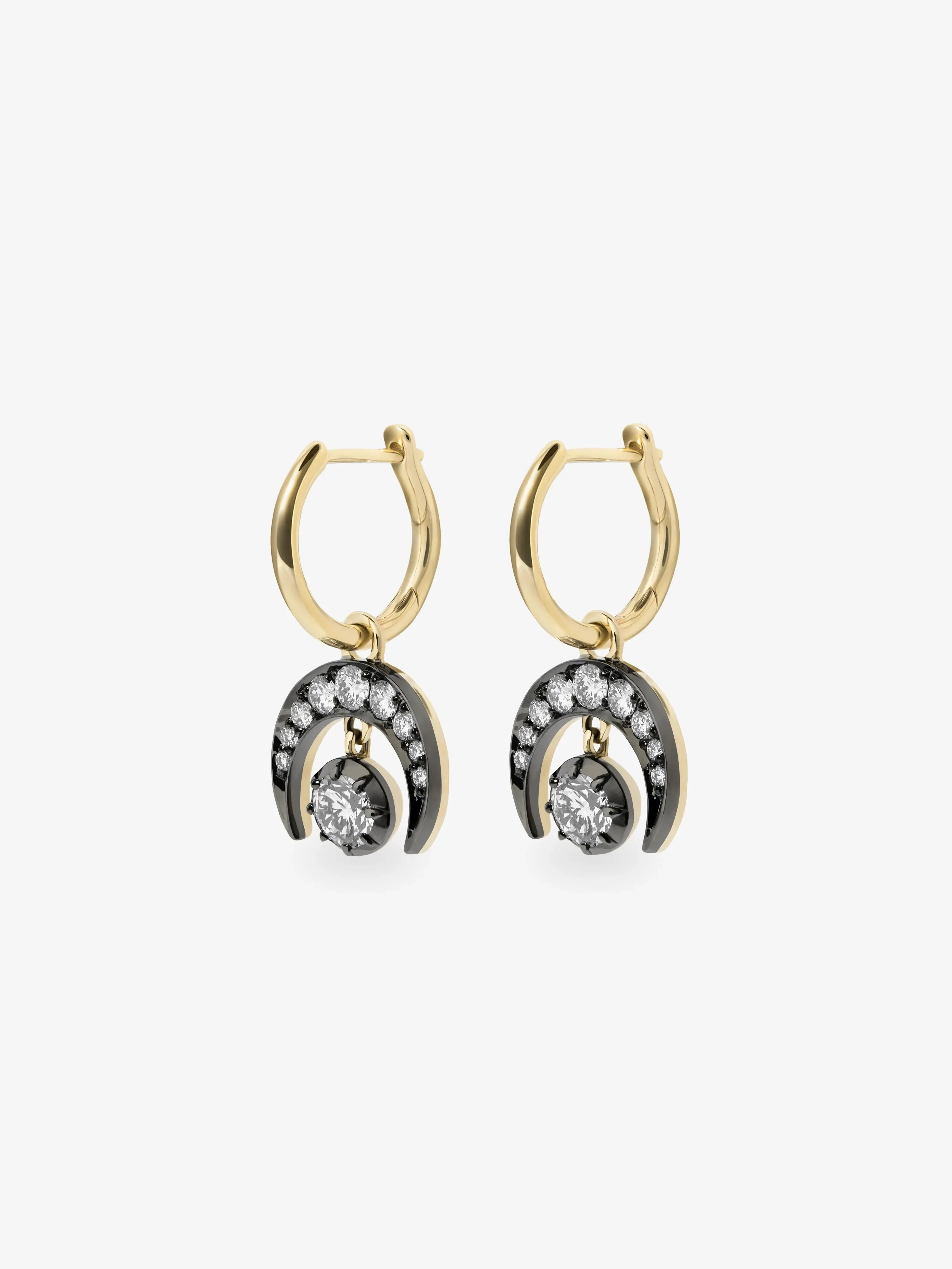Crescent Moon Diamond & Blackened Gold Gypset Hoop Earrings - Image 2
