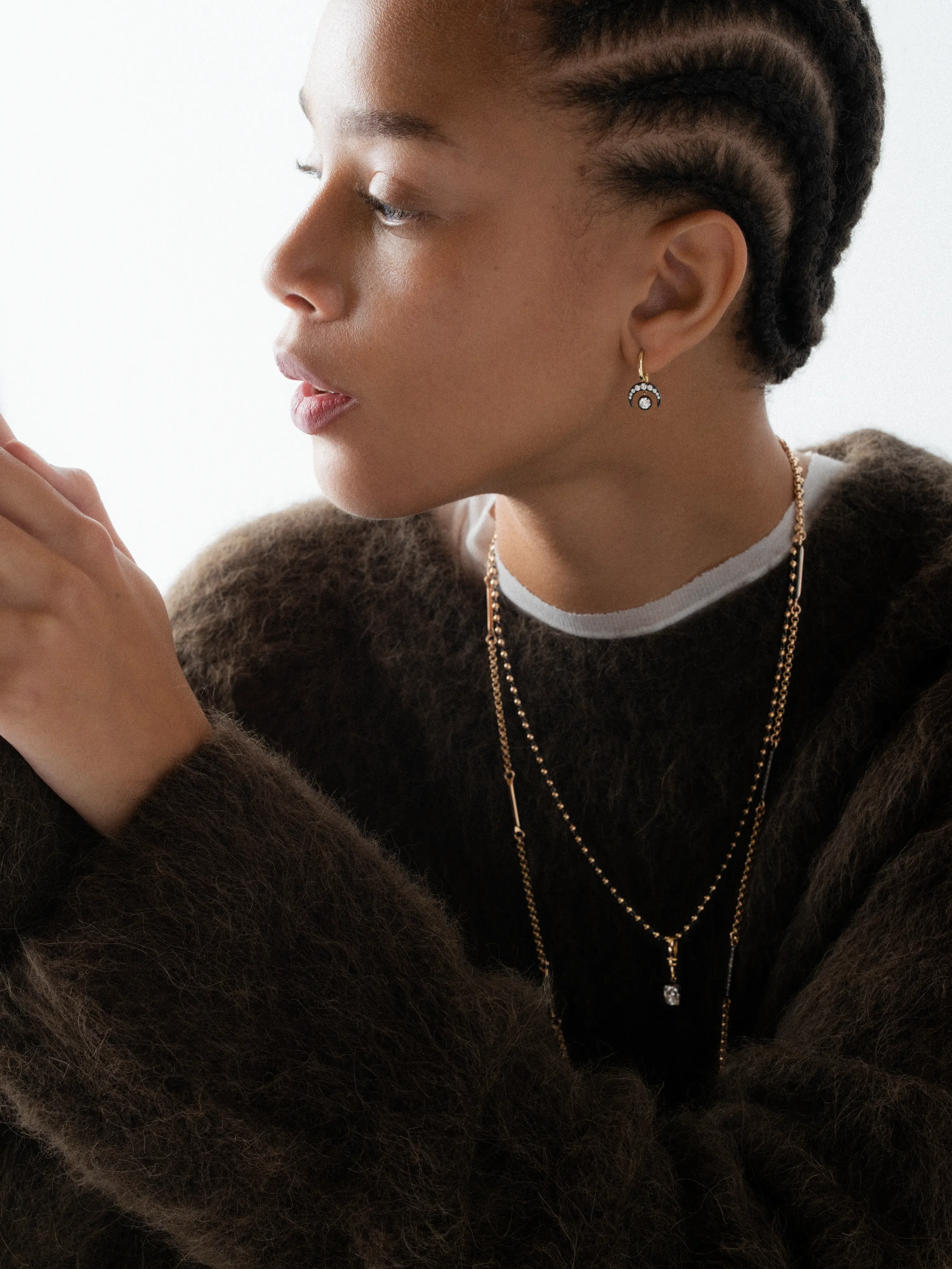 Crescent Moon Diamond & Blackened Gold Gypset Hoop Earrings - Image 3