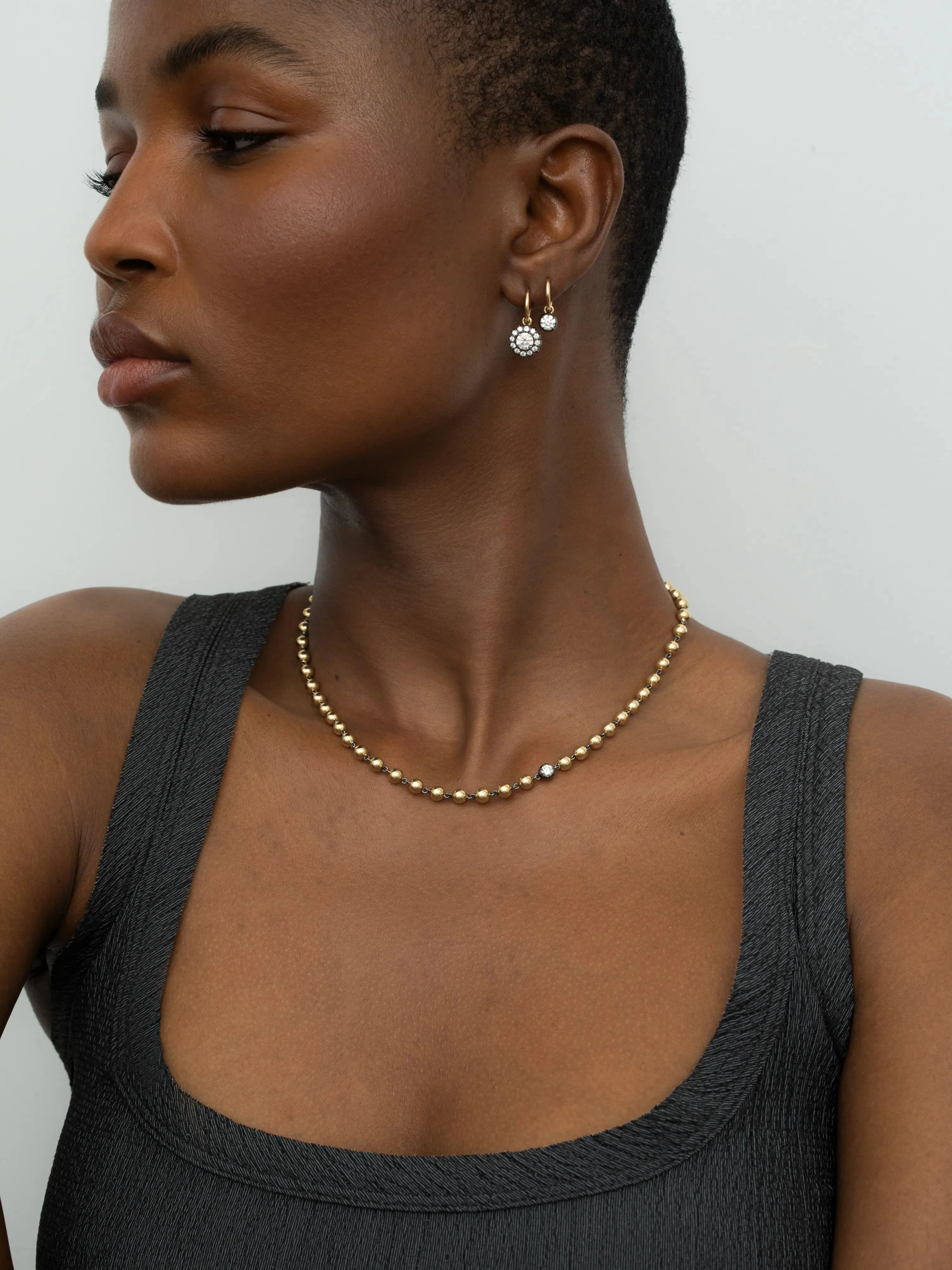 Daisy Diamond & Blackened Gold Gypset Hoop Earrings - Image 3
