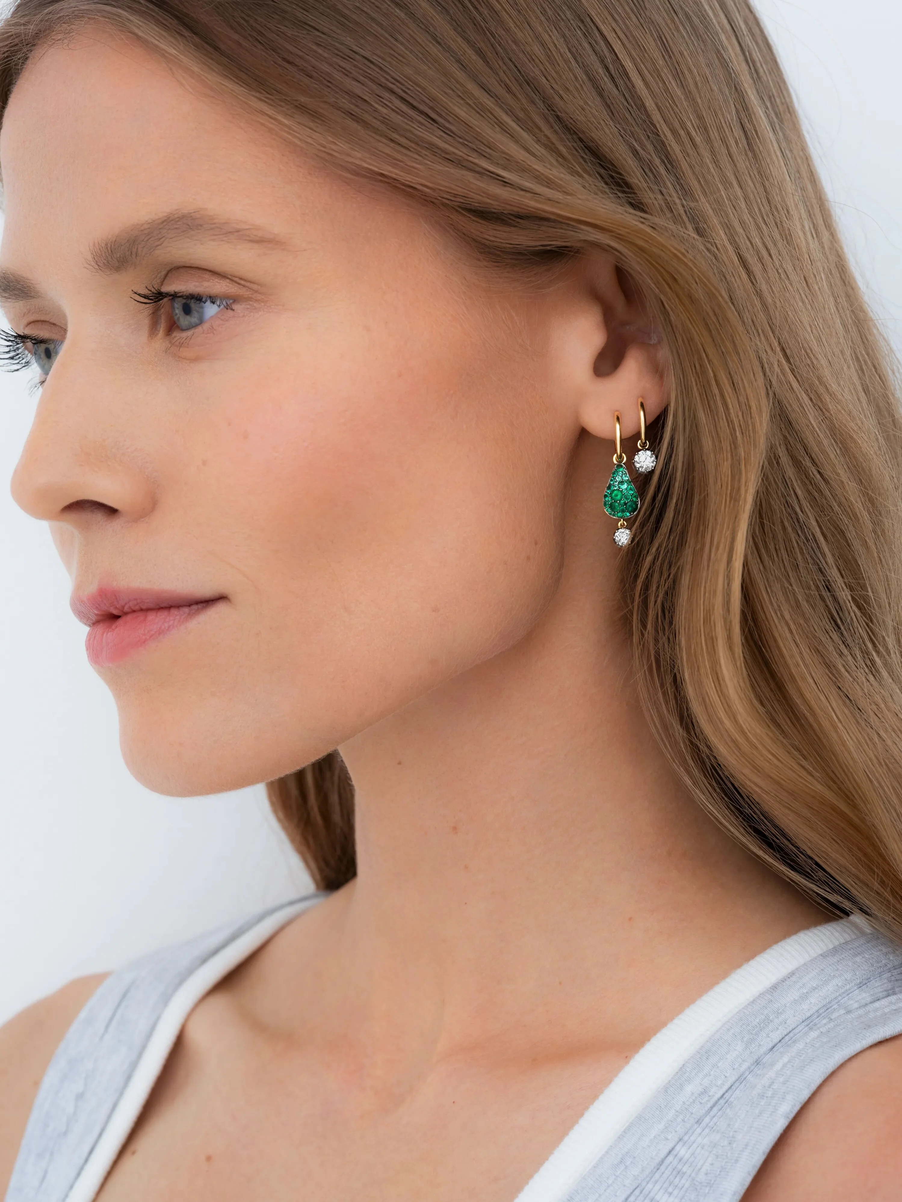 Fruit Salad Emerald Prickly Pear & Diamond Gypset Hoop Earrings - Image 3