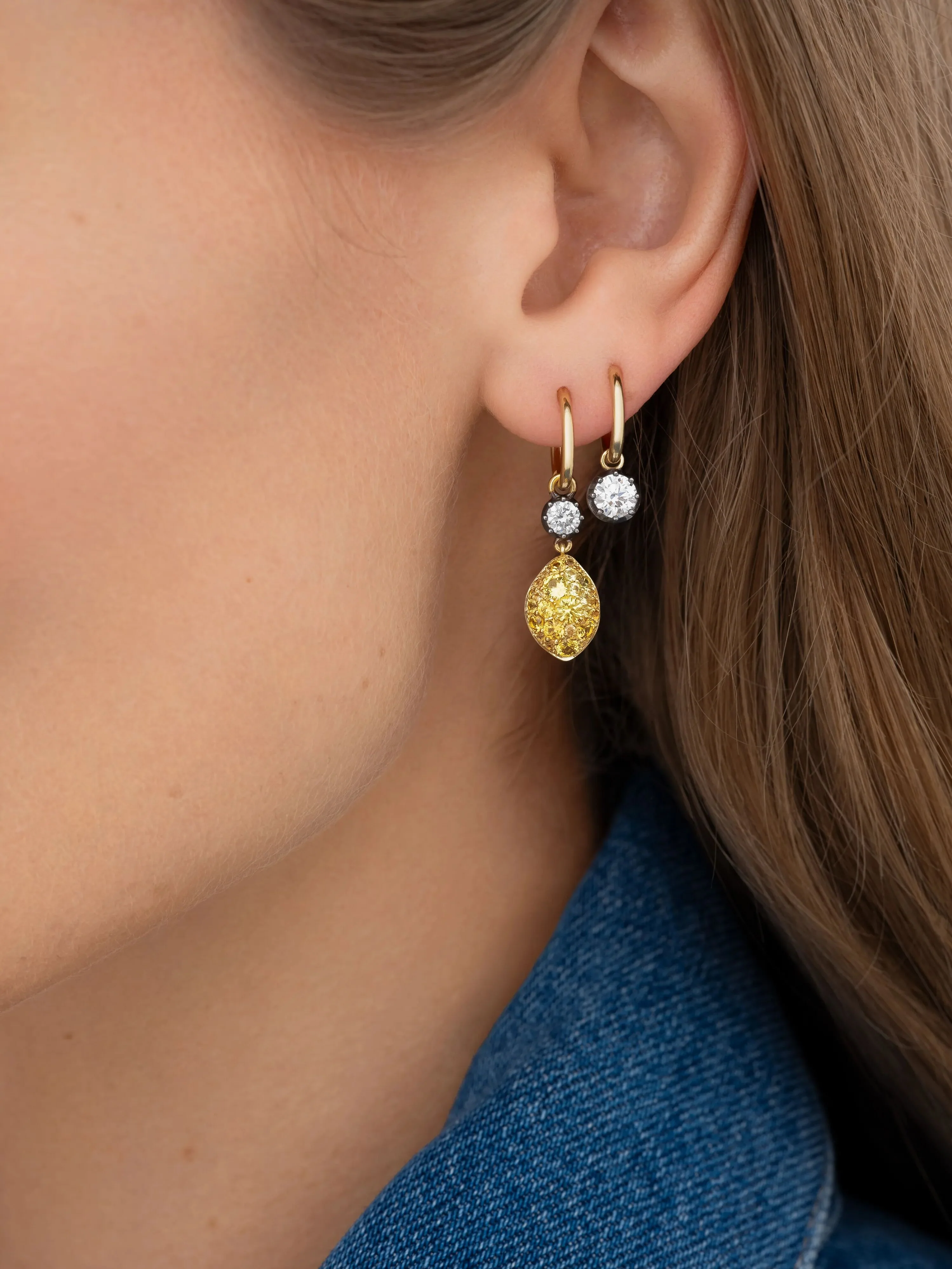Fruit Salad Lemon Drop Sapphire & Diamond Gypset Hoop Earrings - Image 3