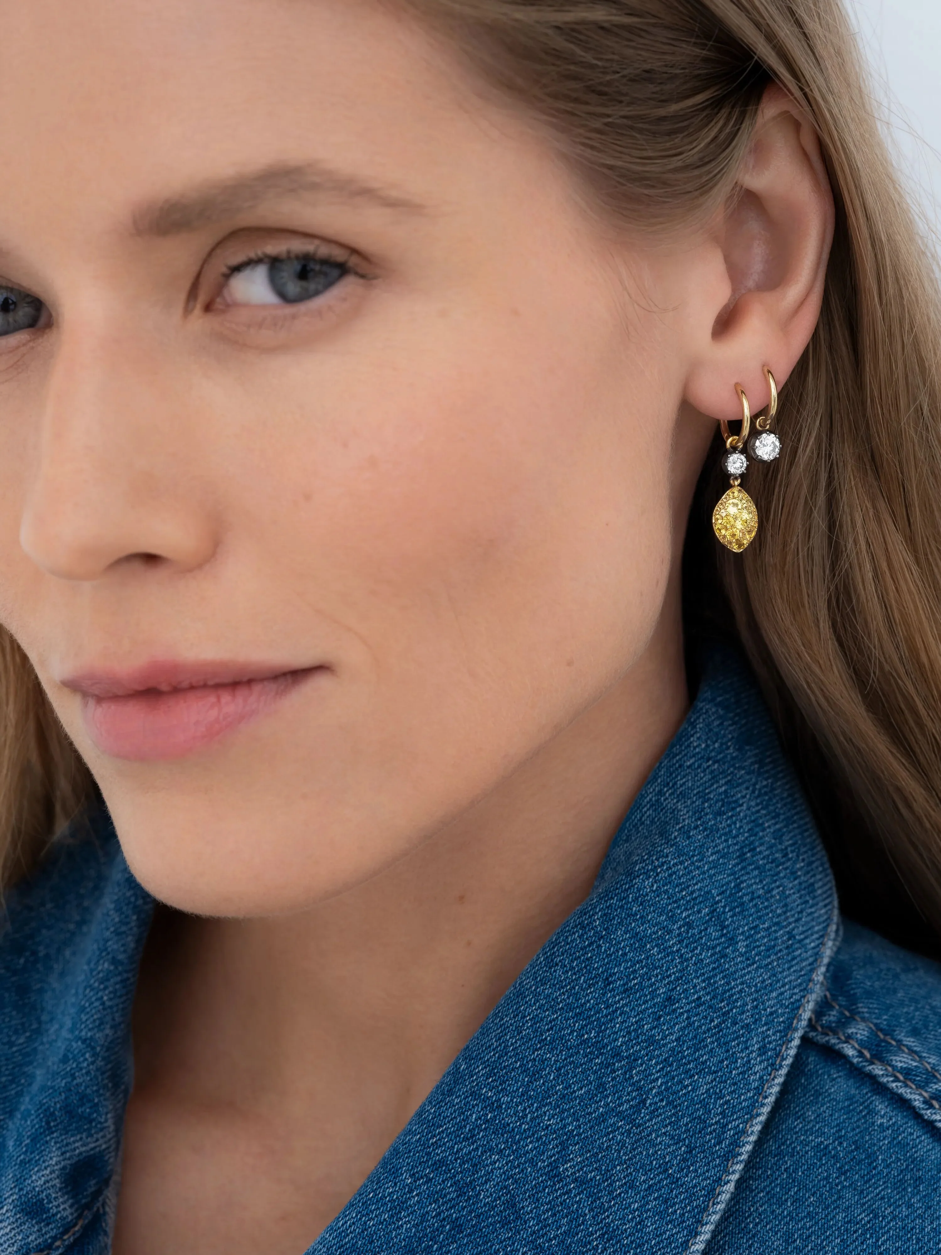 Fruit Salad Lemon Drop Sapphire & Diamond Single Gypset Hoop Earring - Image 3