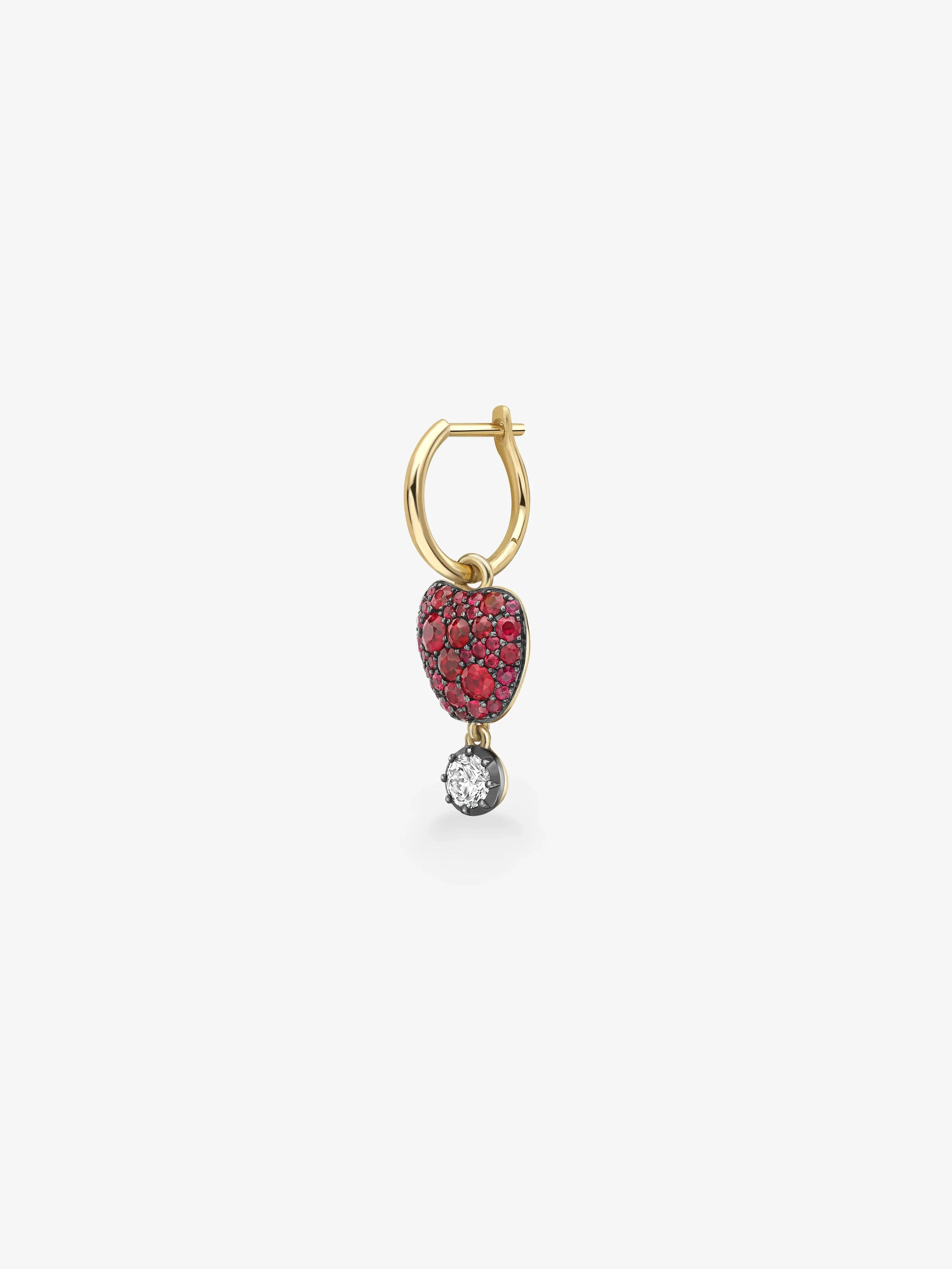 Fruit Salad Ruby Apple & Diamond Single Gypset Hoop Earring - Image 2