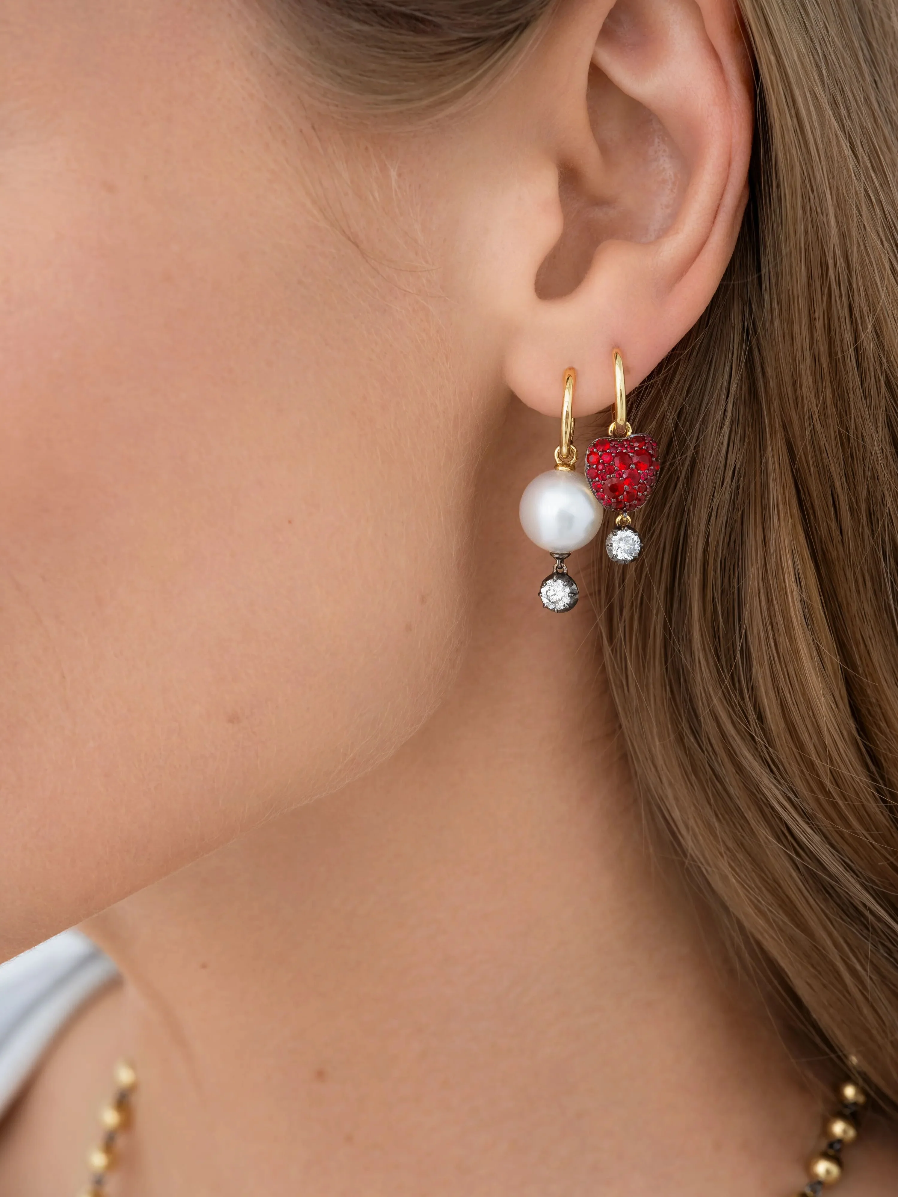 Fruit Salad Ruby Apple & Diamond Single Gypset Hoop Earring - Image 3