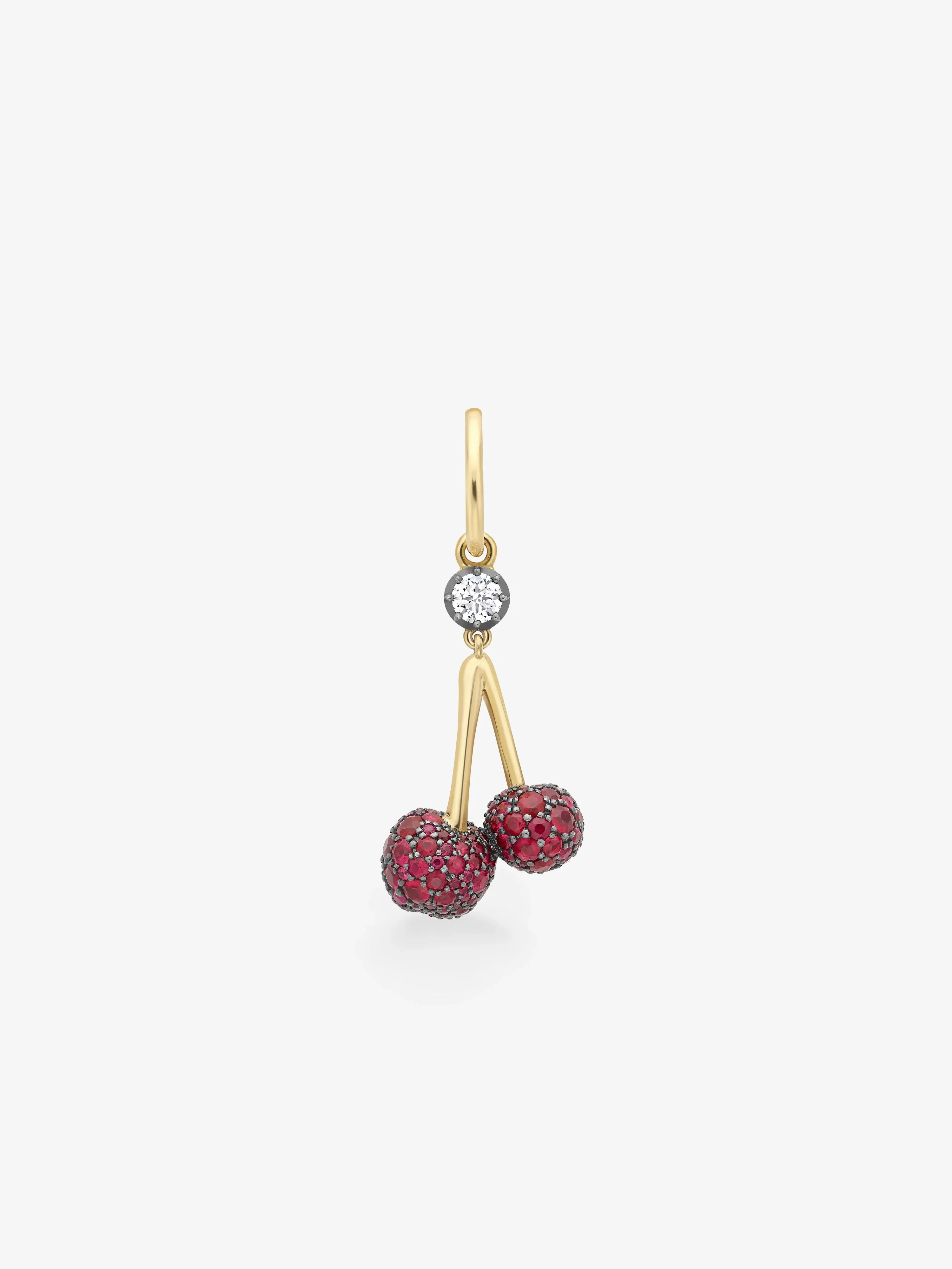 Fruit Salad Ruby Cherries & Diamond Single Gypset Hoop Earring