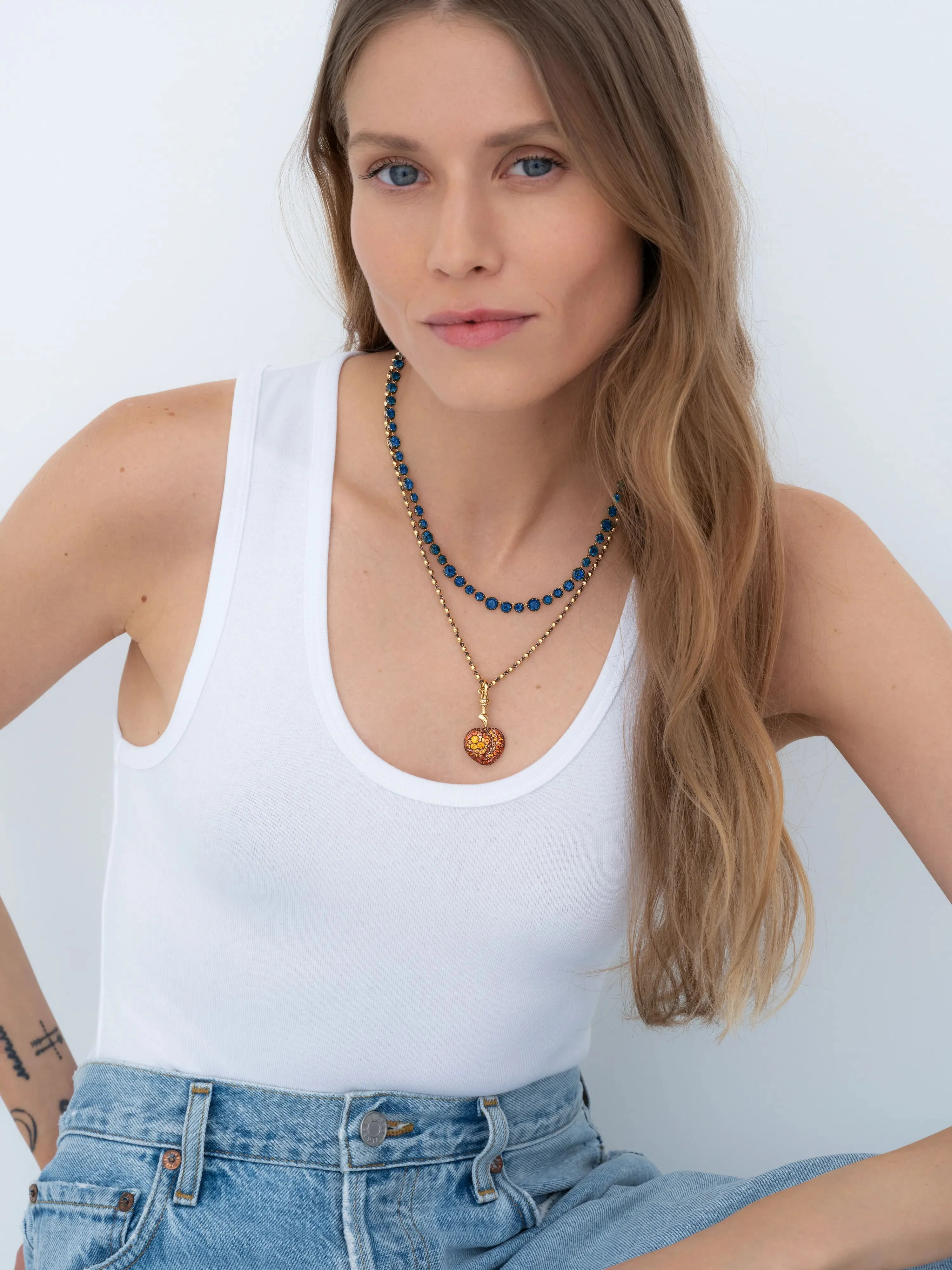 Signature Sapphire Button Back Necklace - Image 3