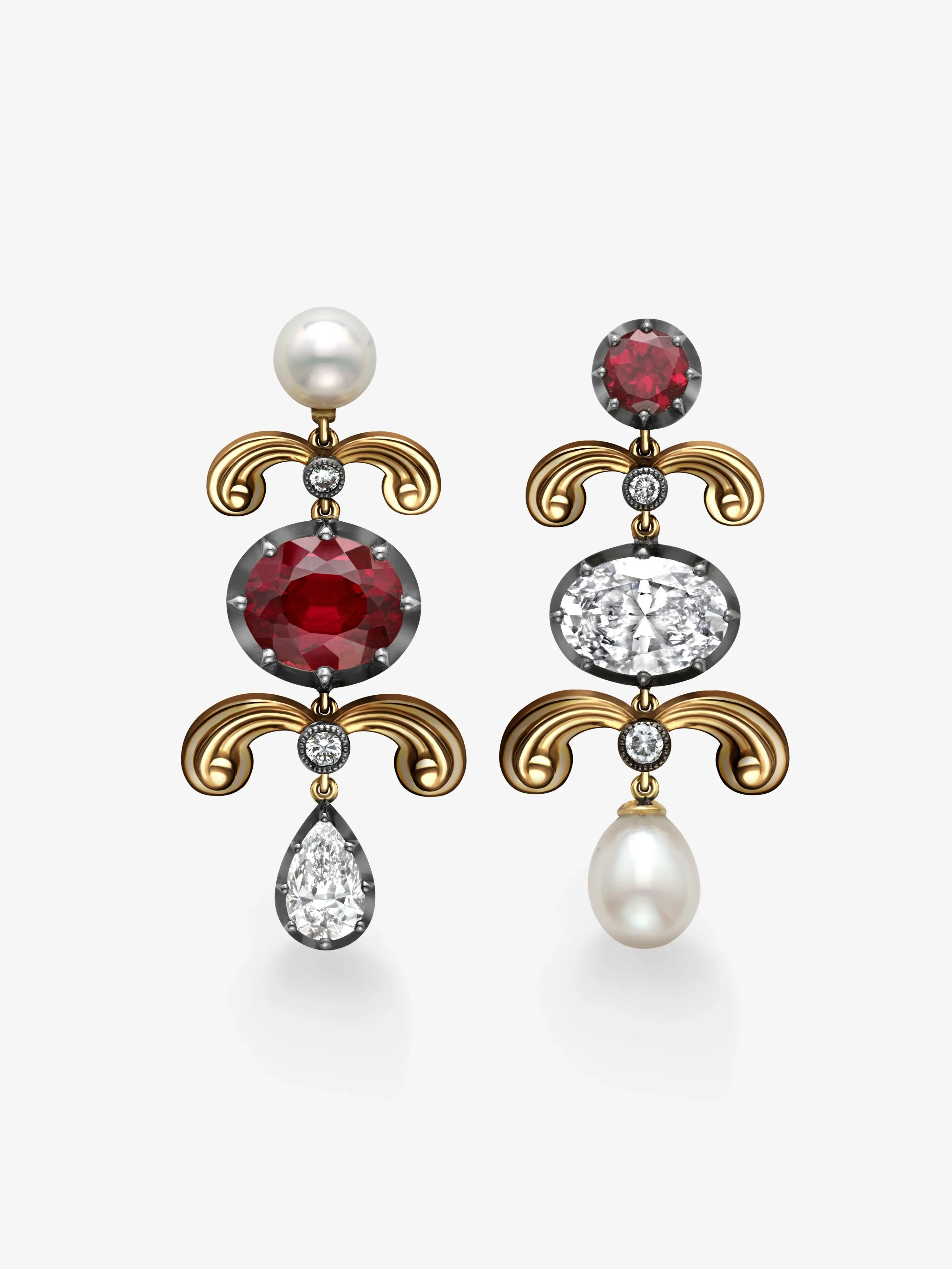 Garnet, Pearl & Diamond Earrings