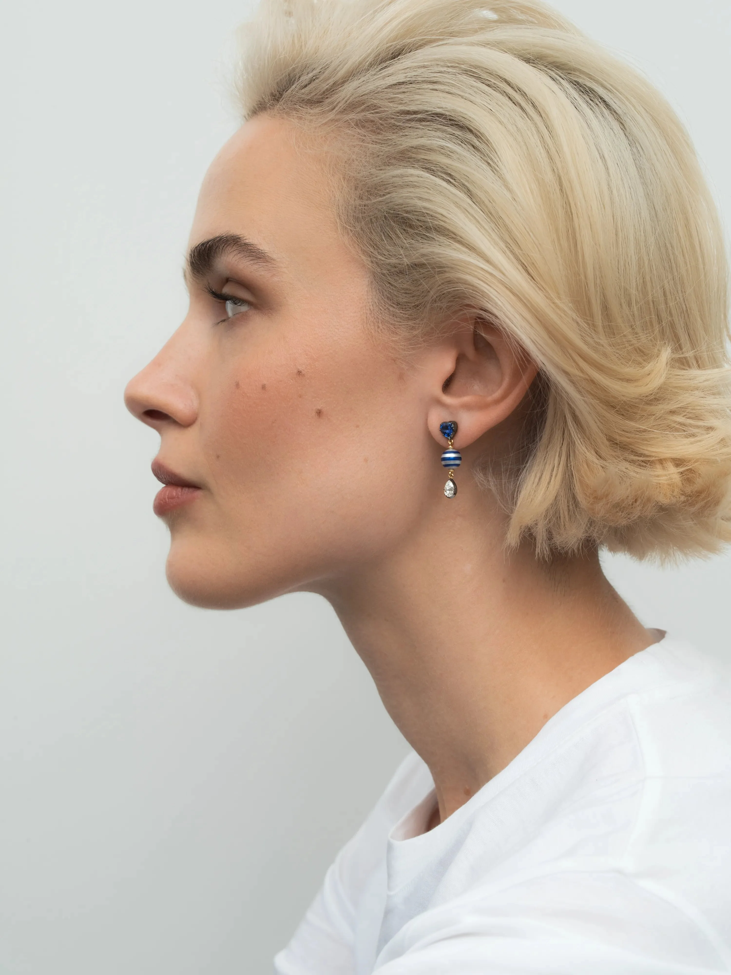 Hello Sailor You're My Anchor Sapphire, Pearl & Diamond Earrings - Image 3