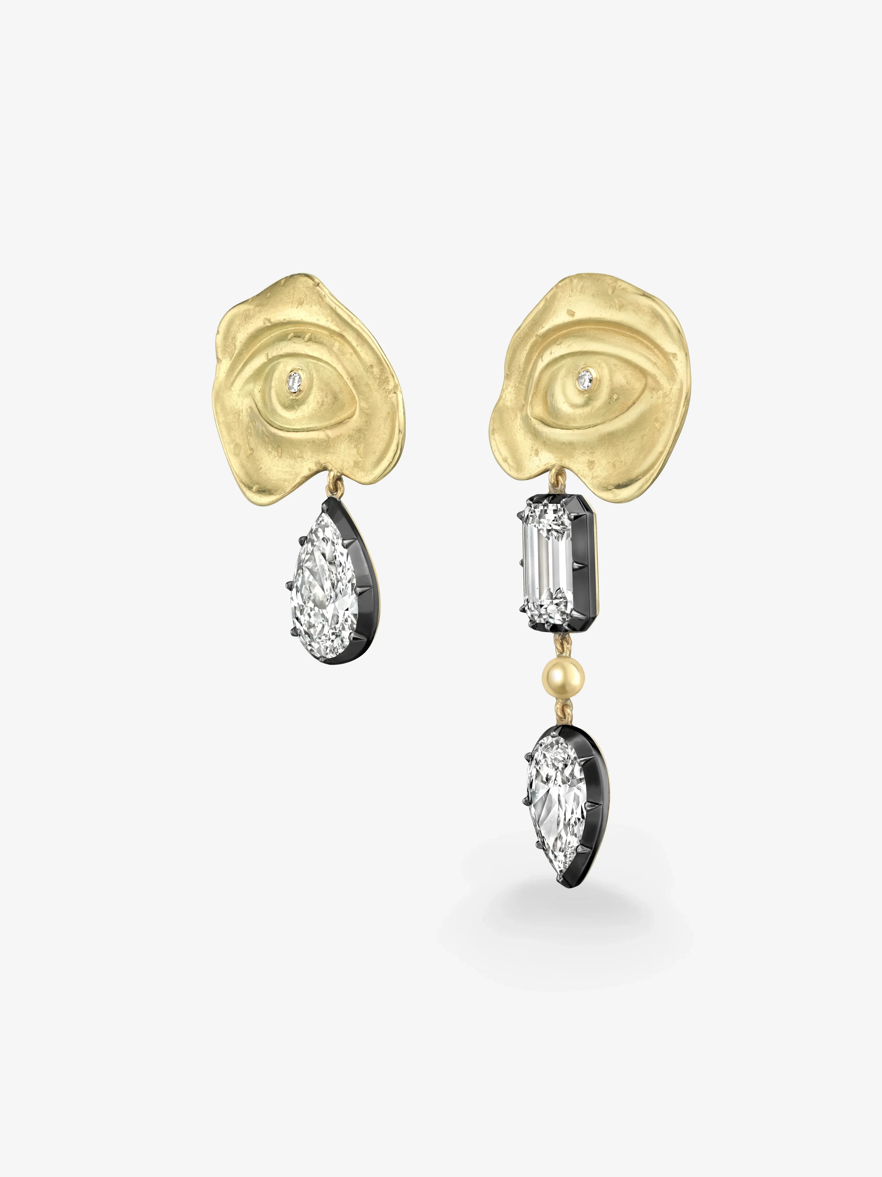 Medallions Cry Baby Emerald Cut & Pear-Shaped Diamond Earrings - Image 2