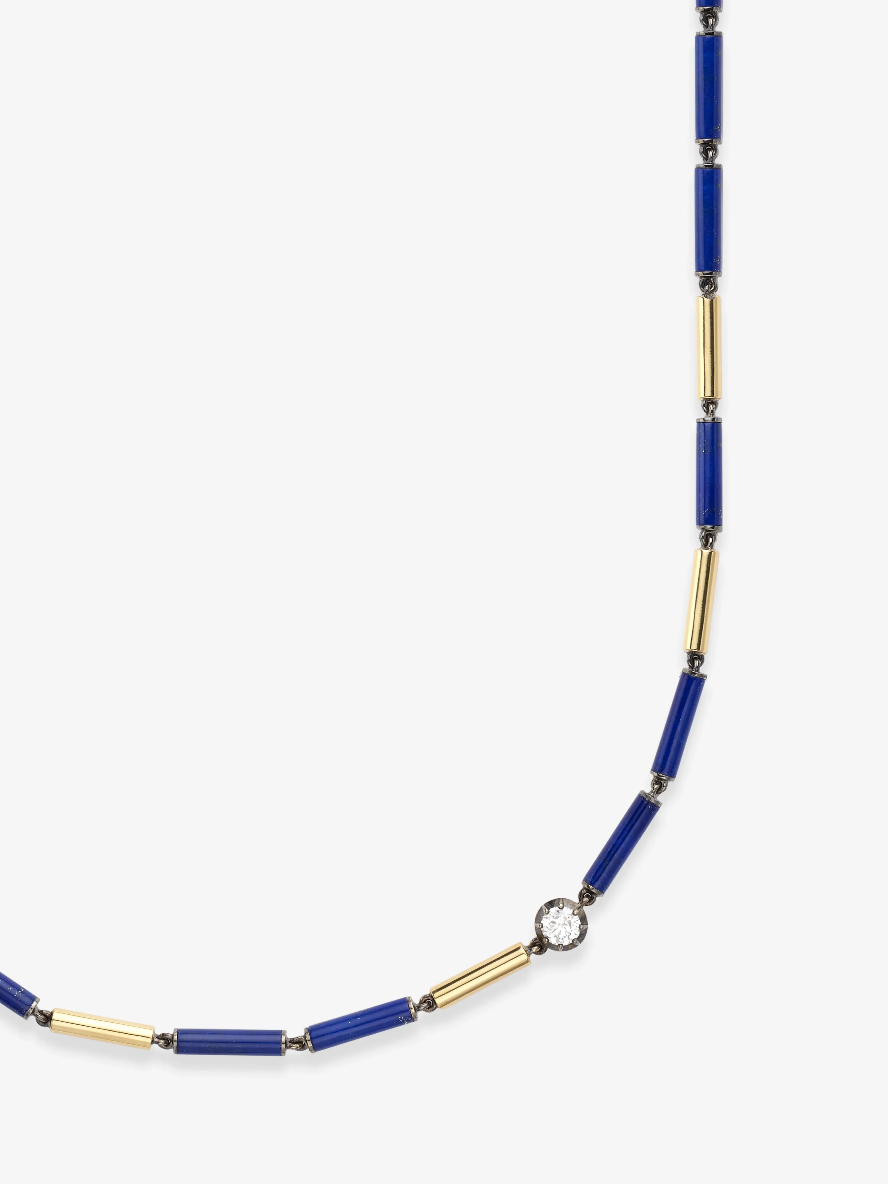 Medallions Long Guard Lapis & Diamond 21" Necklace - Image 2