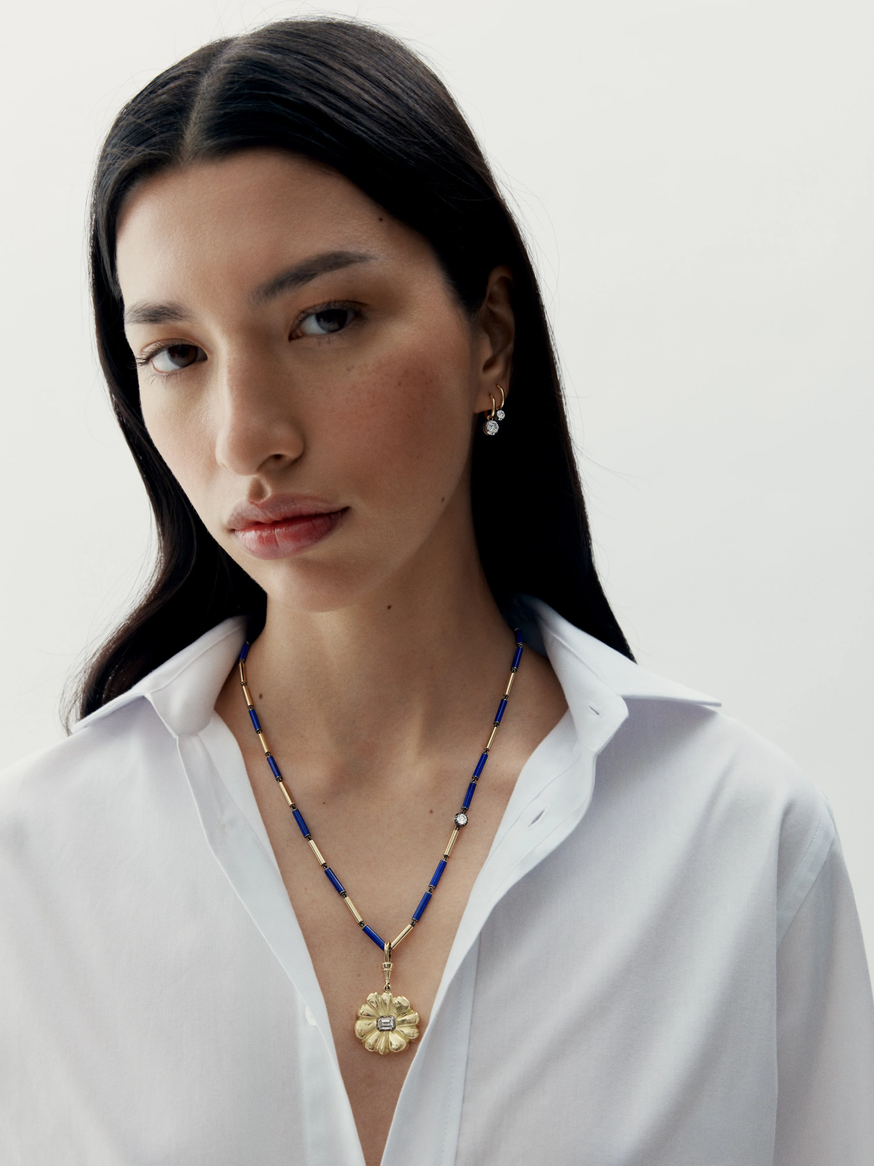 Medallions Long Guard Lapis & Diamond 21" Necklace - Image 3