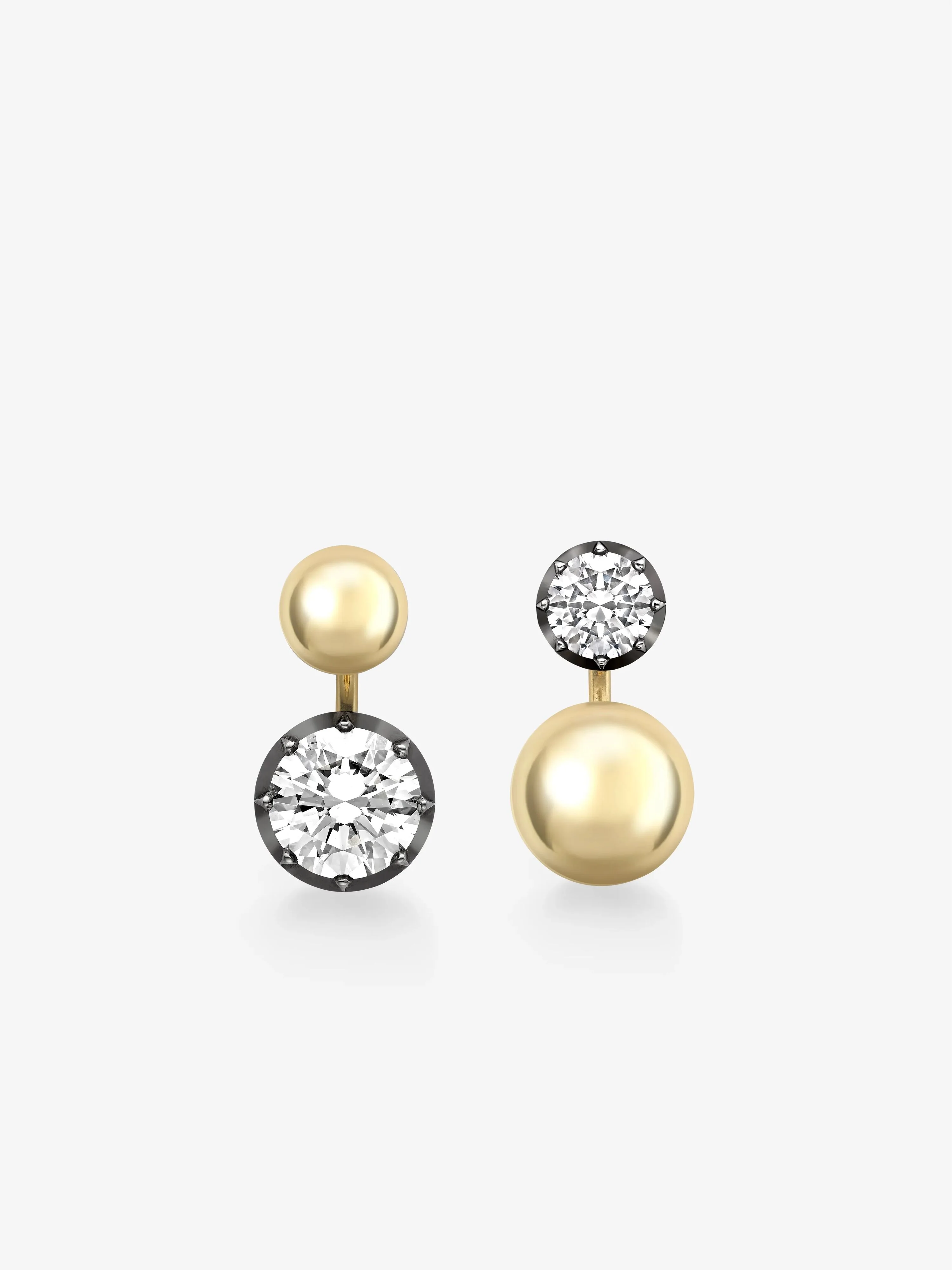 Orbit Asymmetric Yellow Gold 3.40ct & 1.31ct Diamond Sphere Earrings