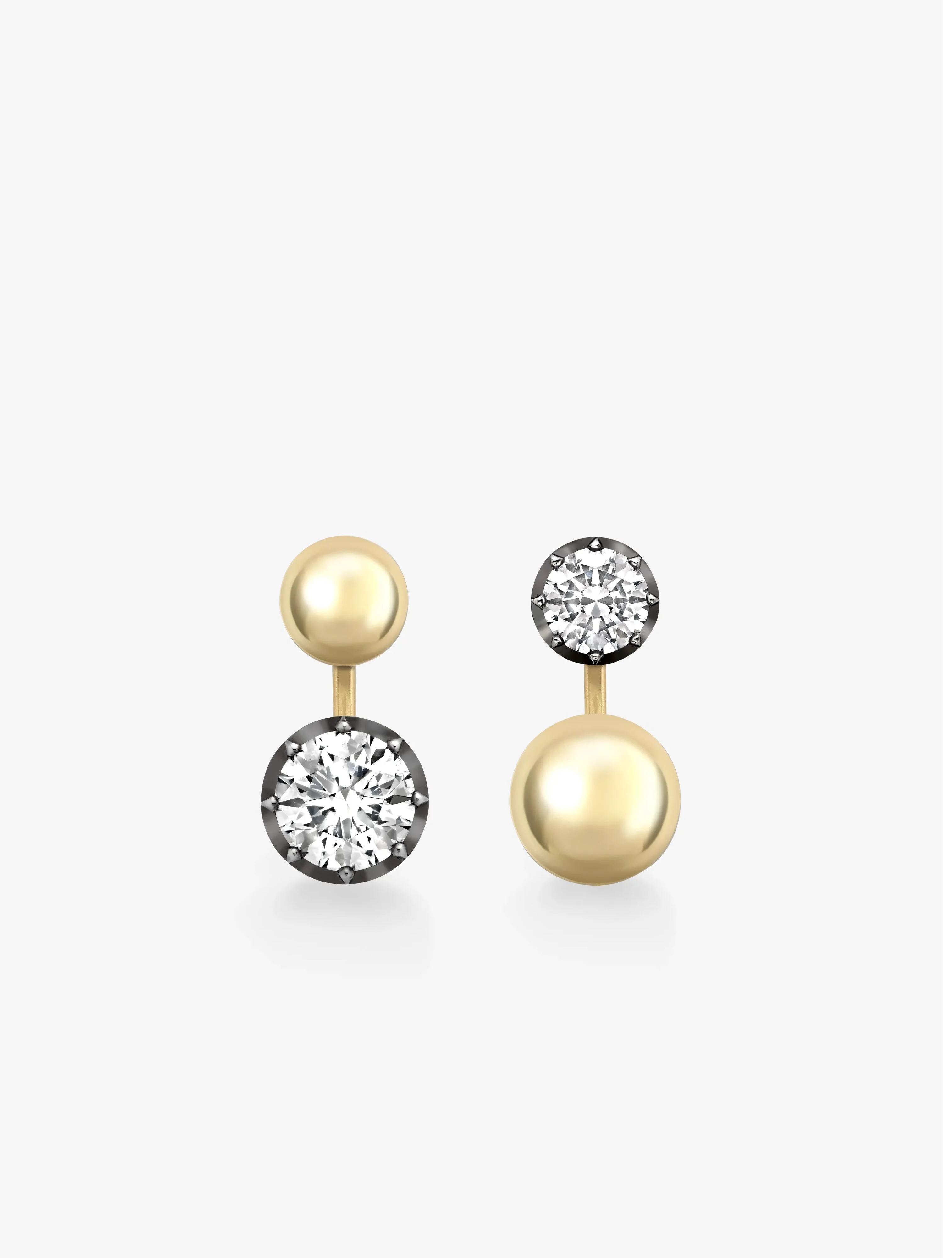 Orbit Asymmetric Yellow Gold 4.17ct & 1.50ct Diamond Sphere Earrings