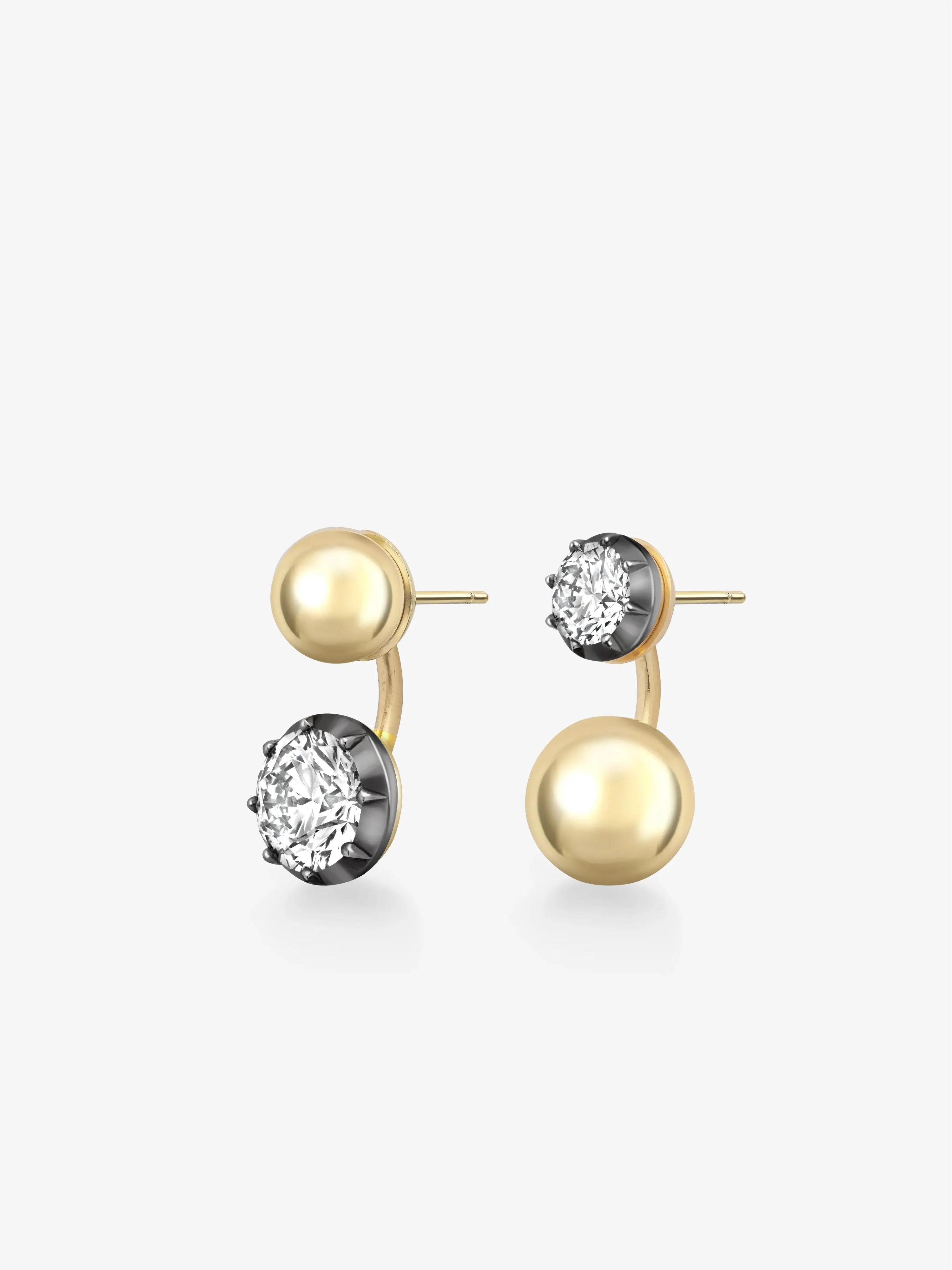 Orbit Asymmetric Yellow Gold 4.17ct & 1.50ct Diamond Sphere Earrings - Image 2