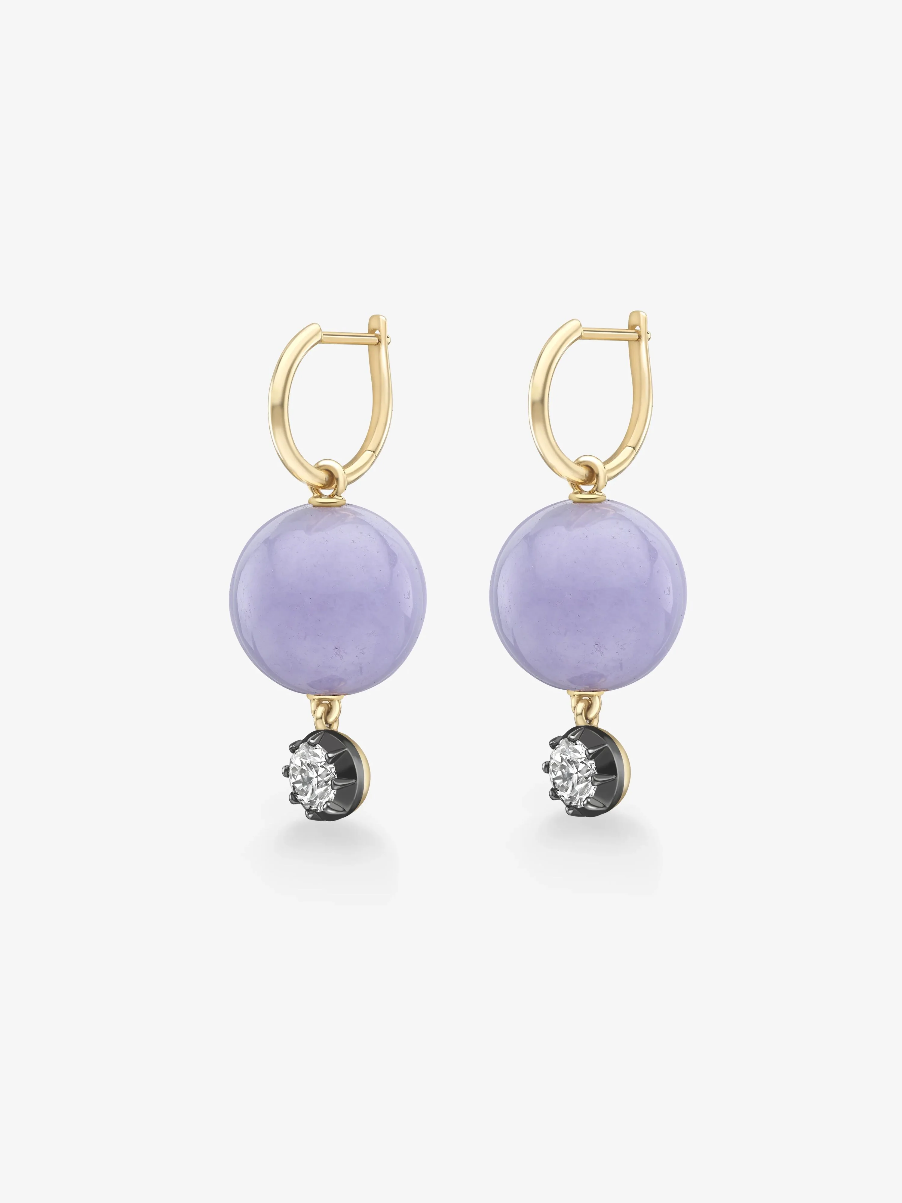 Orbit Lilac Jade & 0.40ct Diamond Sphere Gypset Hoop Earrings - Image 2